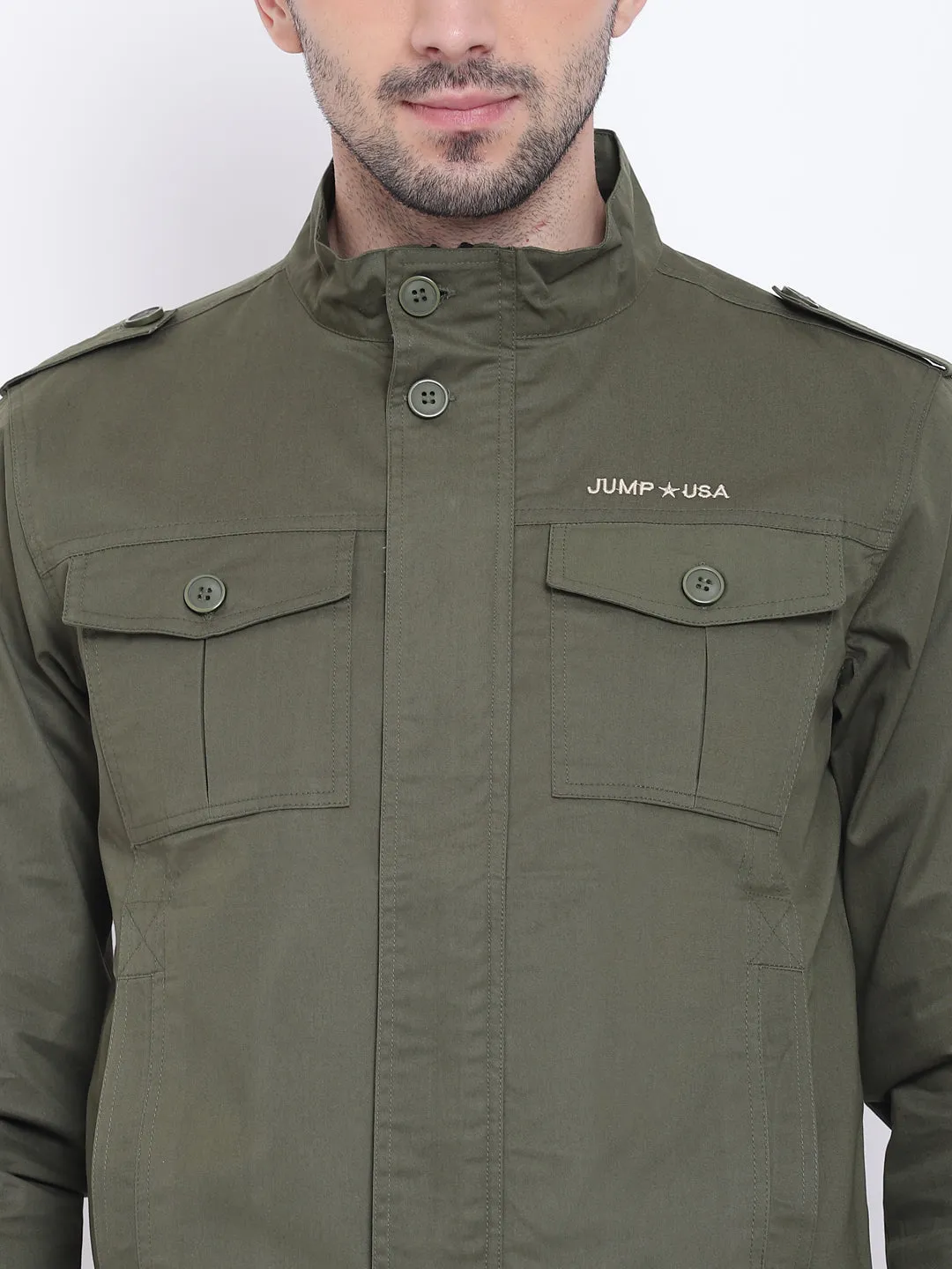 Men Casual Solid Olive Tailored Jacket