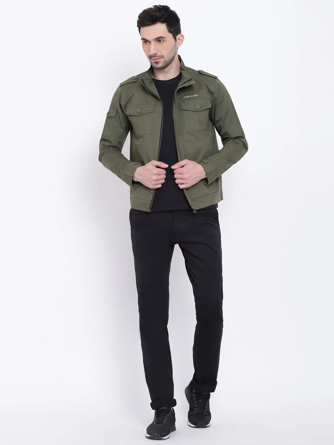 Men Casual Solid Olive Tailored Jacket