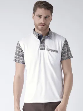 Men White Solid Polo Collar T-Shirt