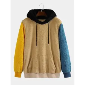 Mens Coral Fleece Patchwork Hoodies