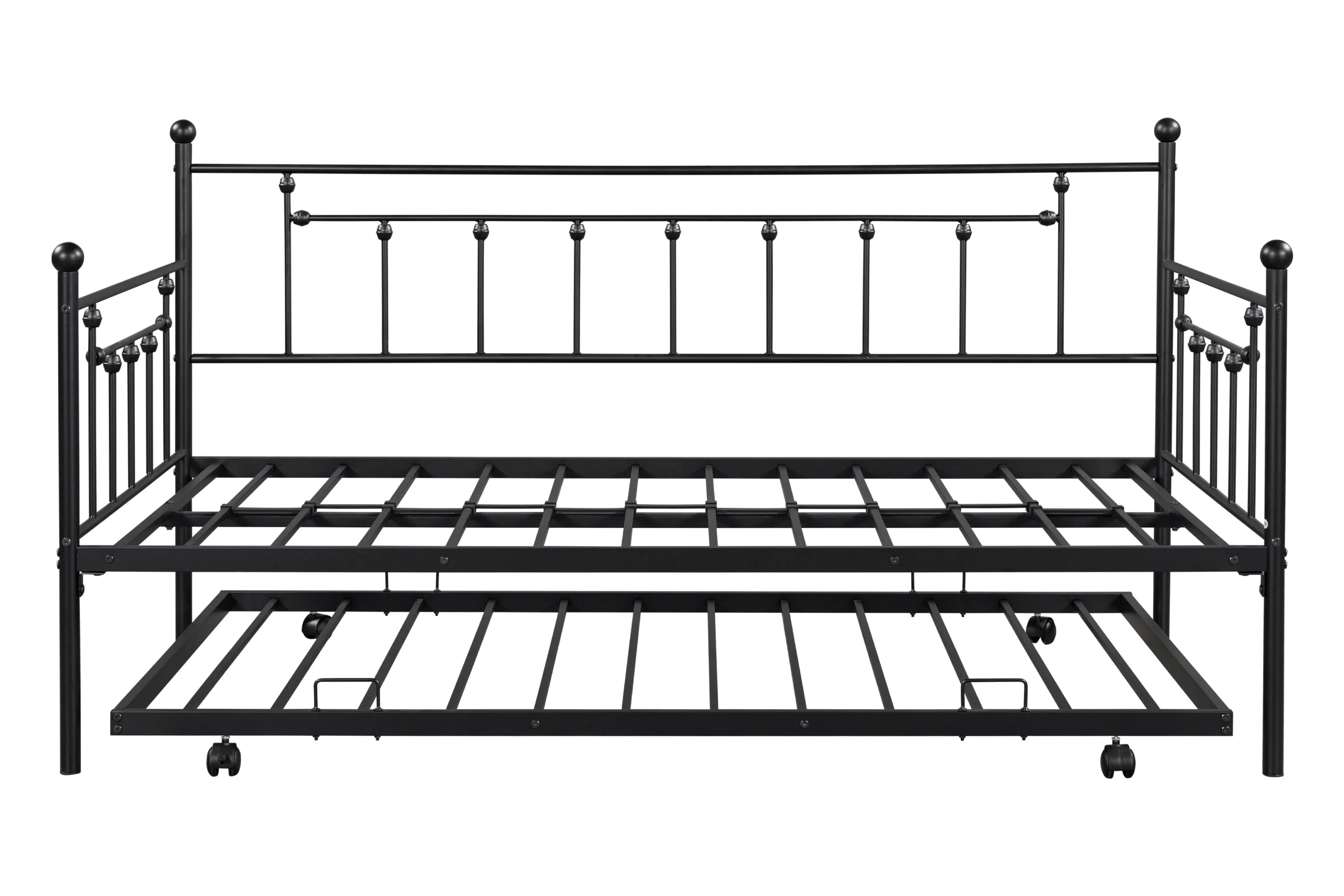 Metal Twin Daybed with Trundle/ Heavy-duty Sturdy Metal/ Noise Reduced/ Trundle for Flexible Space/ Vintage Style/ No Box Spring Needed