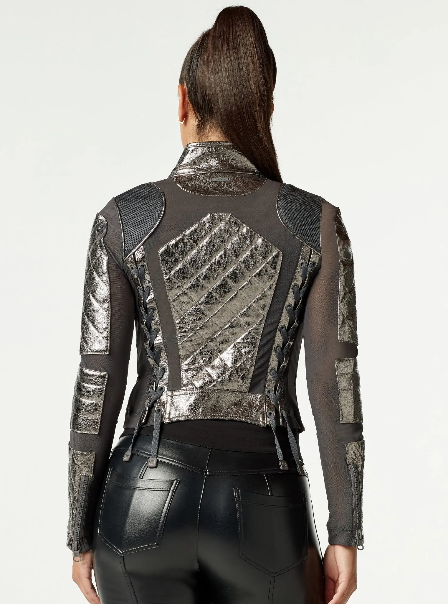 Metallic Moto Mesh Jacket - Gunmetal