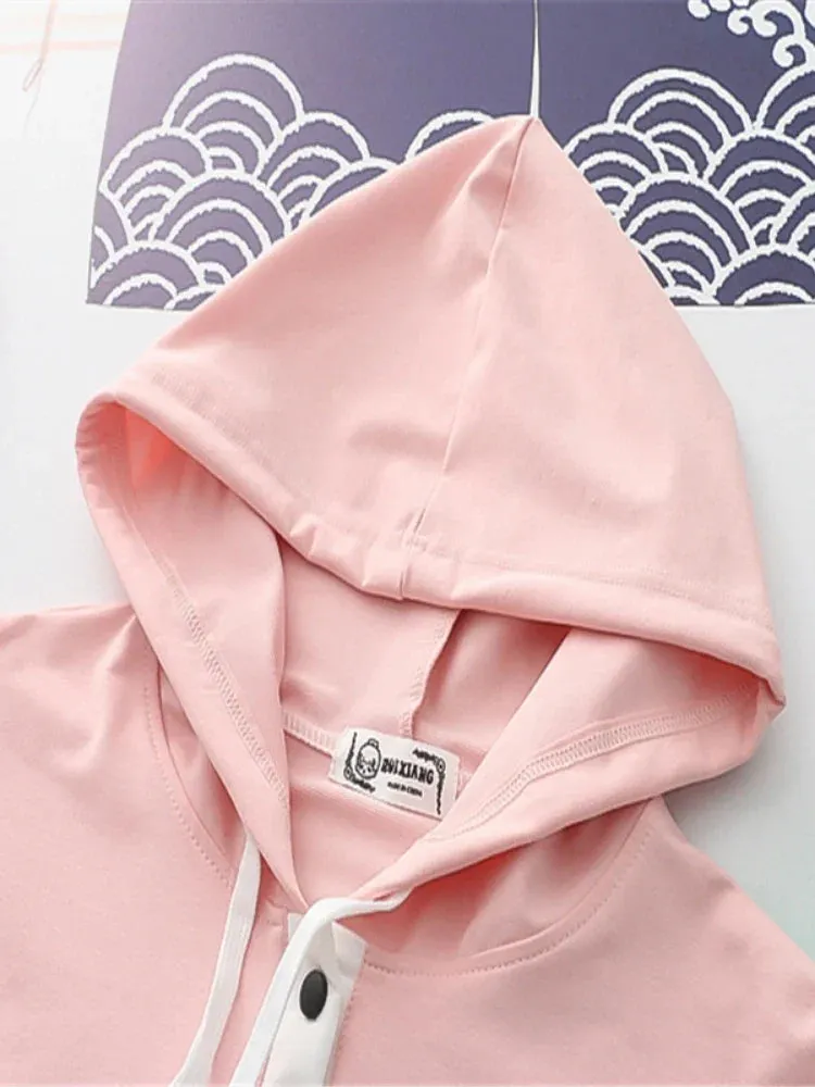 Metaversmall Women cotton Hoodies Spring Long Sleeve Drawstring letter print Hooded Sweatshirt Female Harajuku Cute Pullover Tops