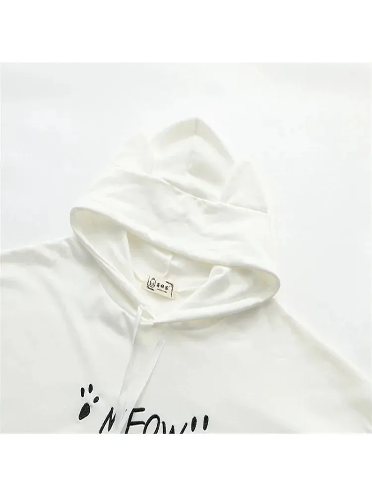 Metaversmall Women's Hooded Sweatshirt Letter Print Drawstring Cotton Hoodies Autumn Winter Long Sleeve Harakuju Pullover Tracksuits