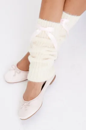 Mohair Leg Warmers with Bows in Cream