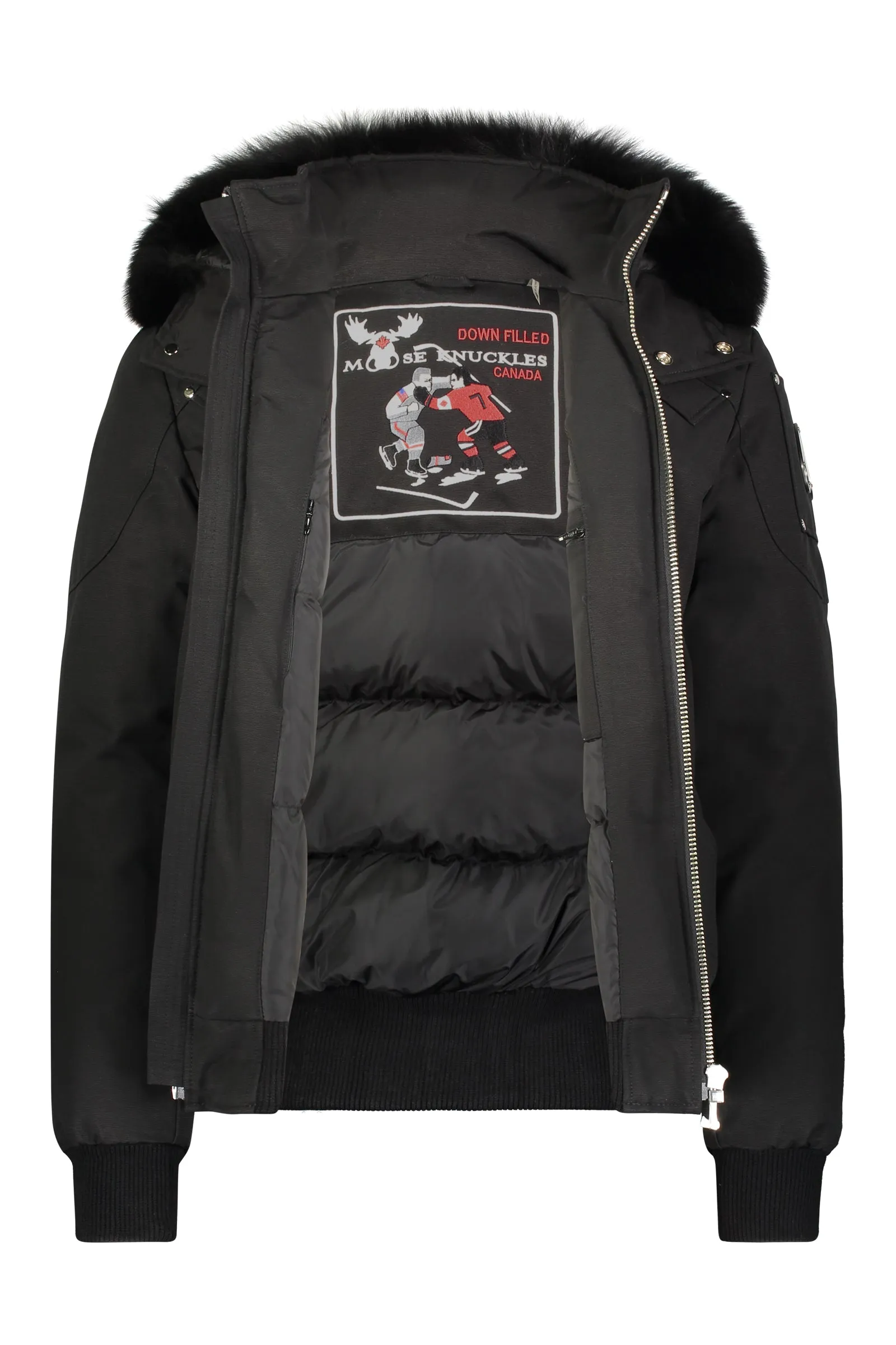 Moose Knuckles Mens Ballistic Bomber - Black with Black/Fox Fur