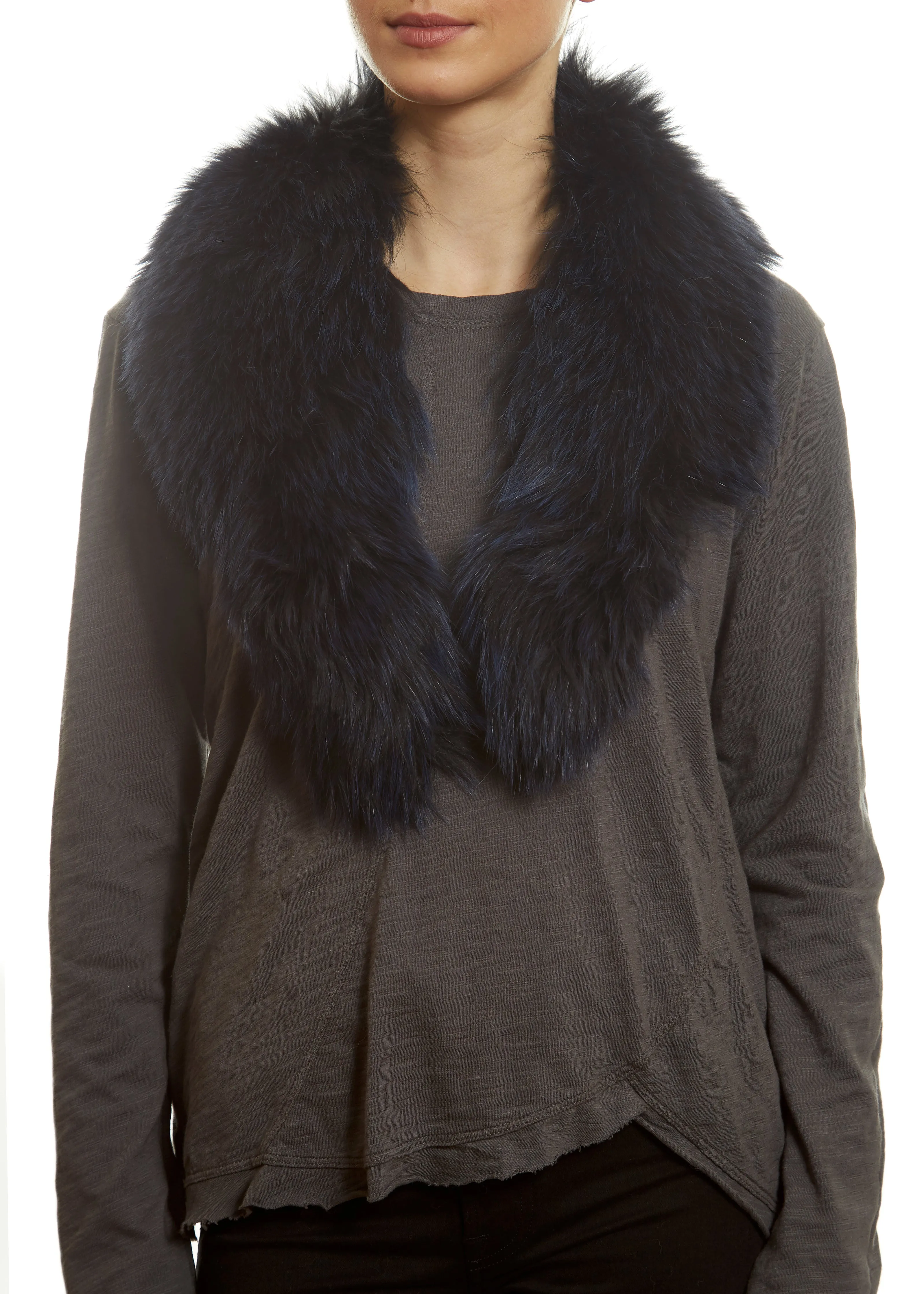 Navy Blue Genuine Fox Fur Collar