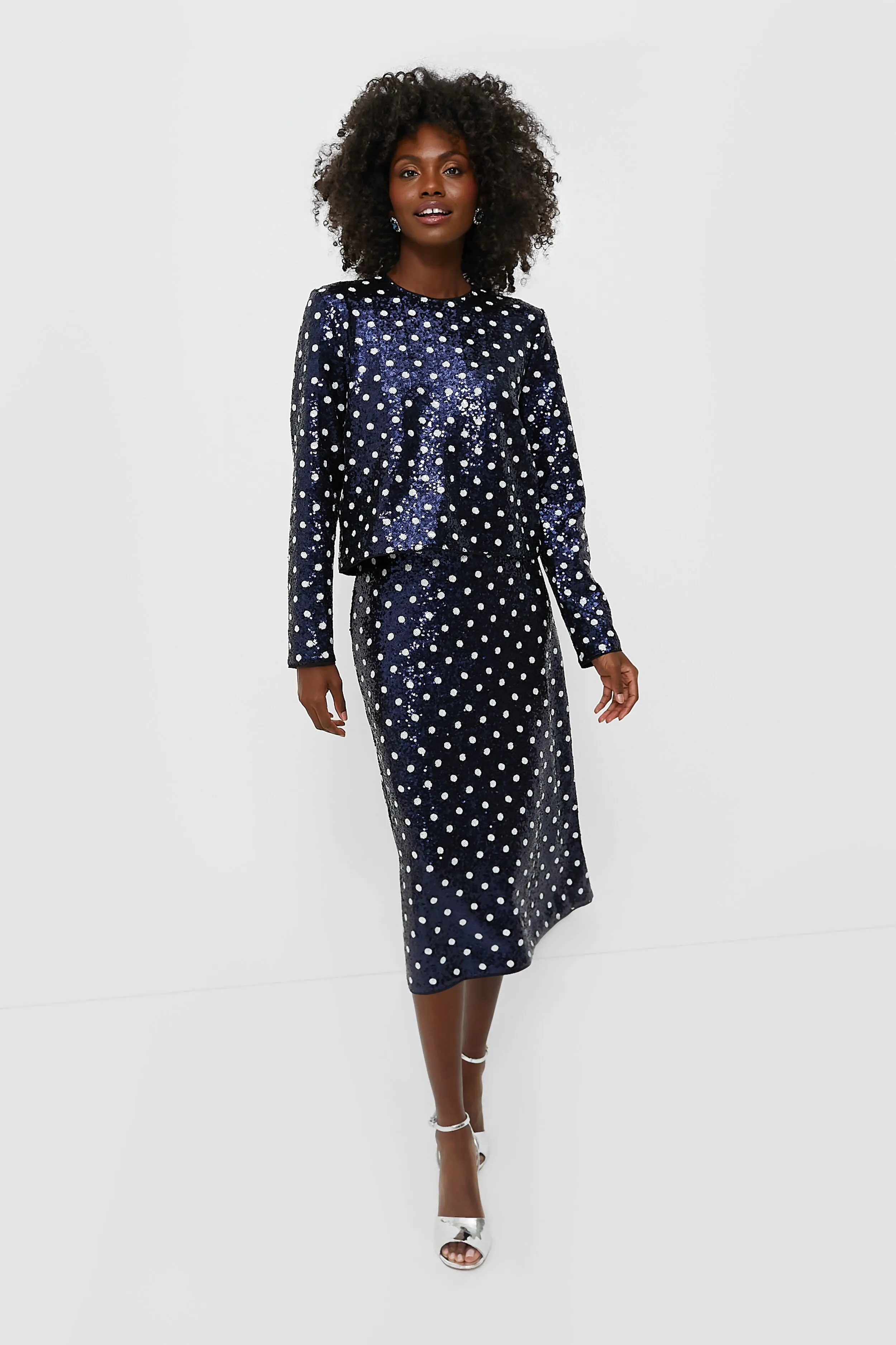 Navy Dotted Sequence Jily Skirt