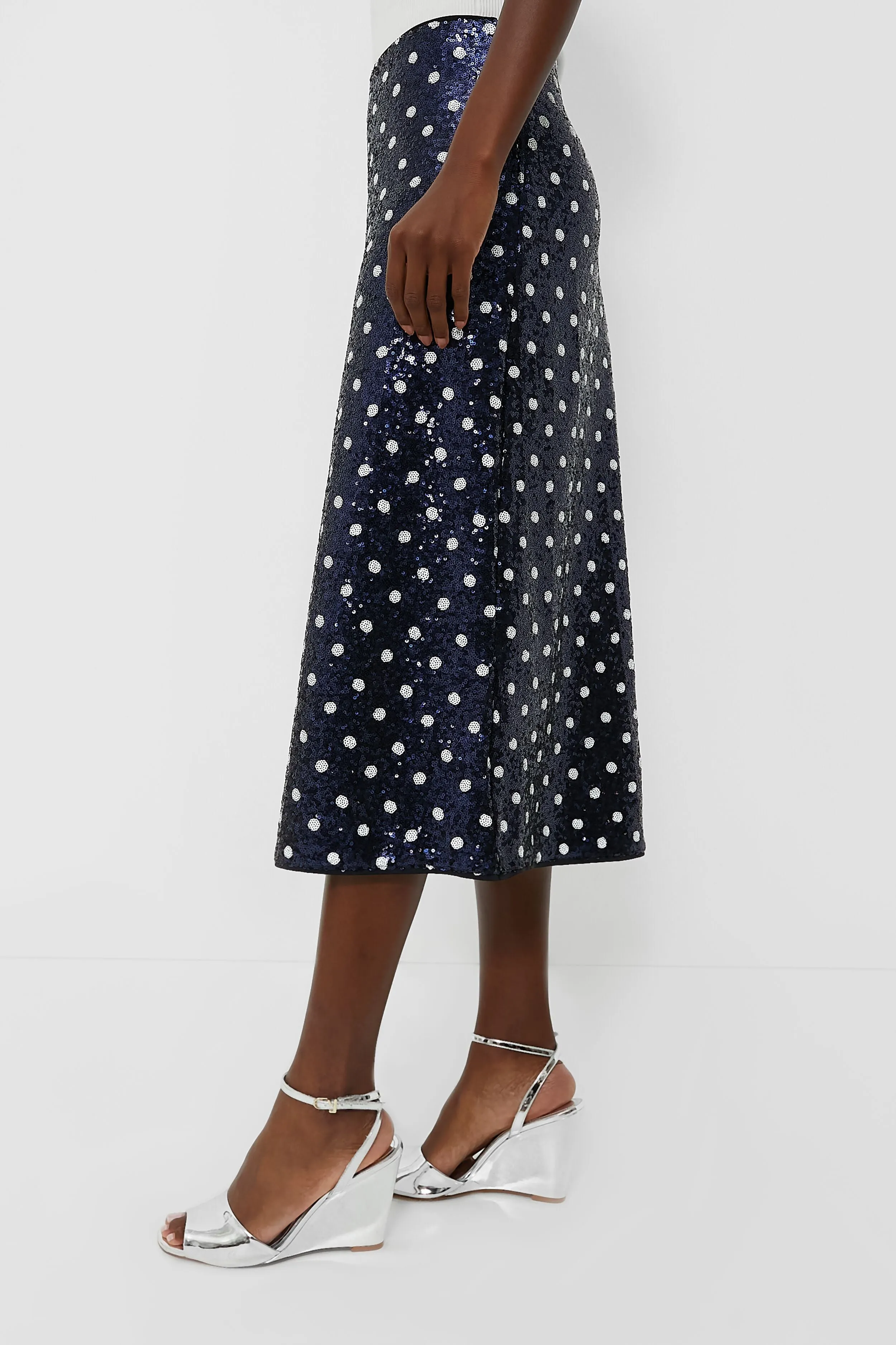 Navy Dotted Sequence Jily Skirt