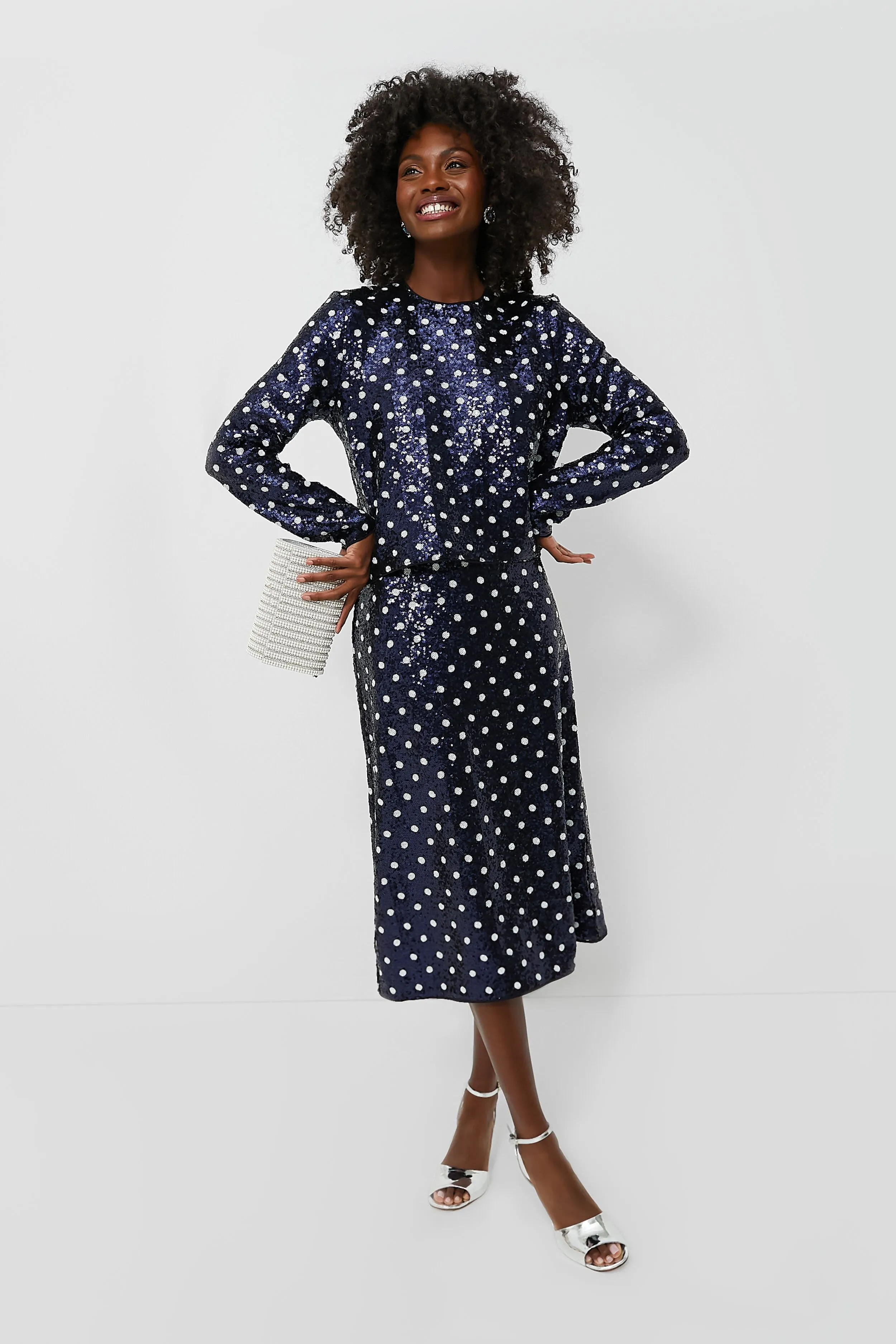 Navy Dotted Sequence Jily Skirt