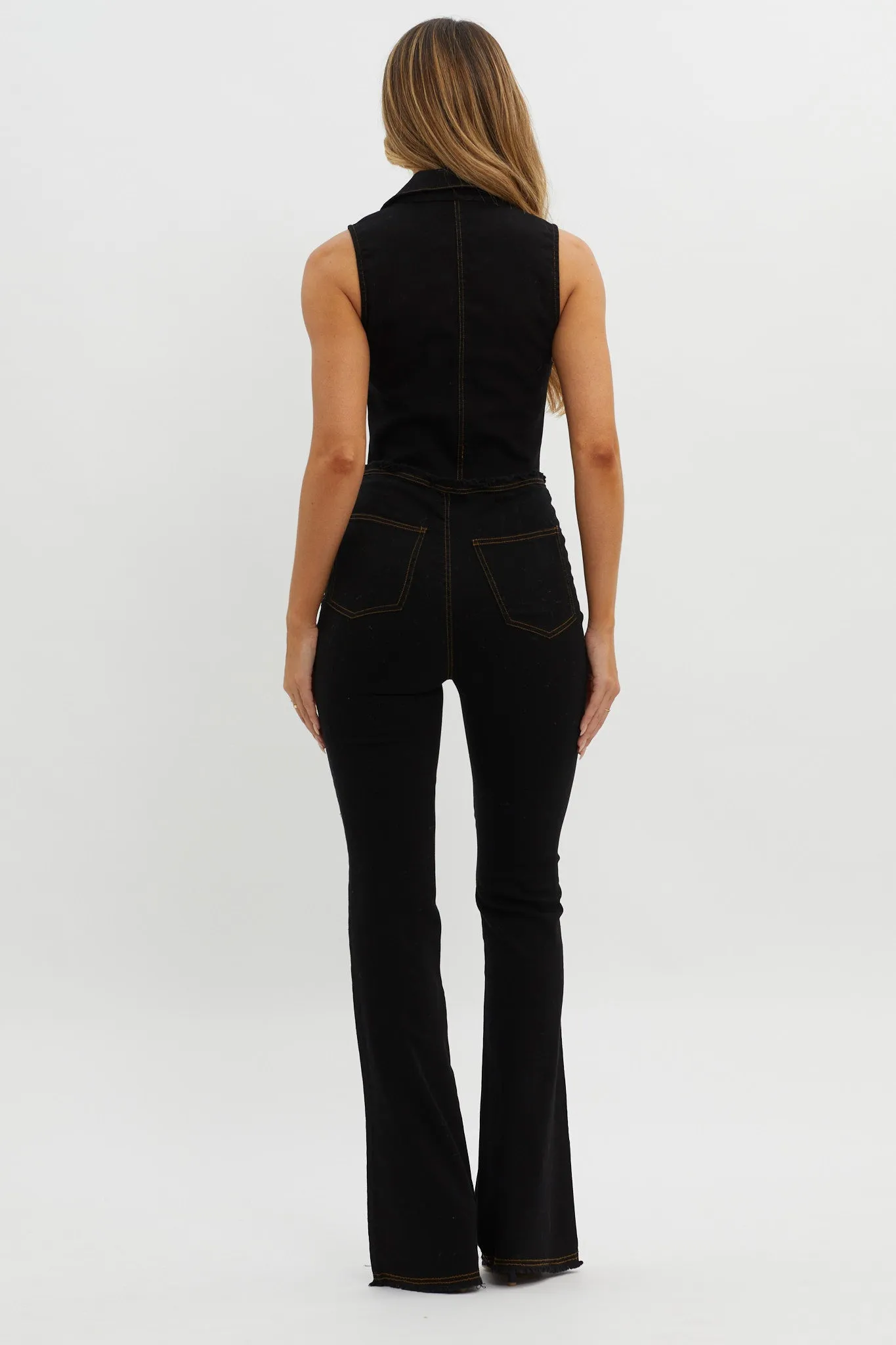 Nikia Raw Edge Flare Pants Black