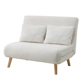 Oikiture Sofa Bed Lounge Chair Sherpa Fabric Recliner Wood Leg Double Seat White