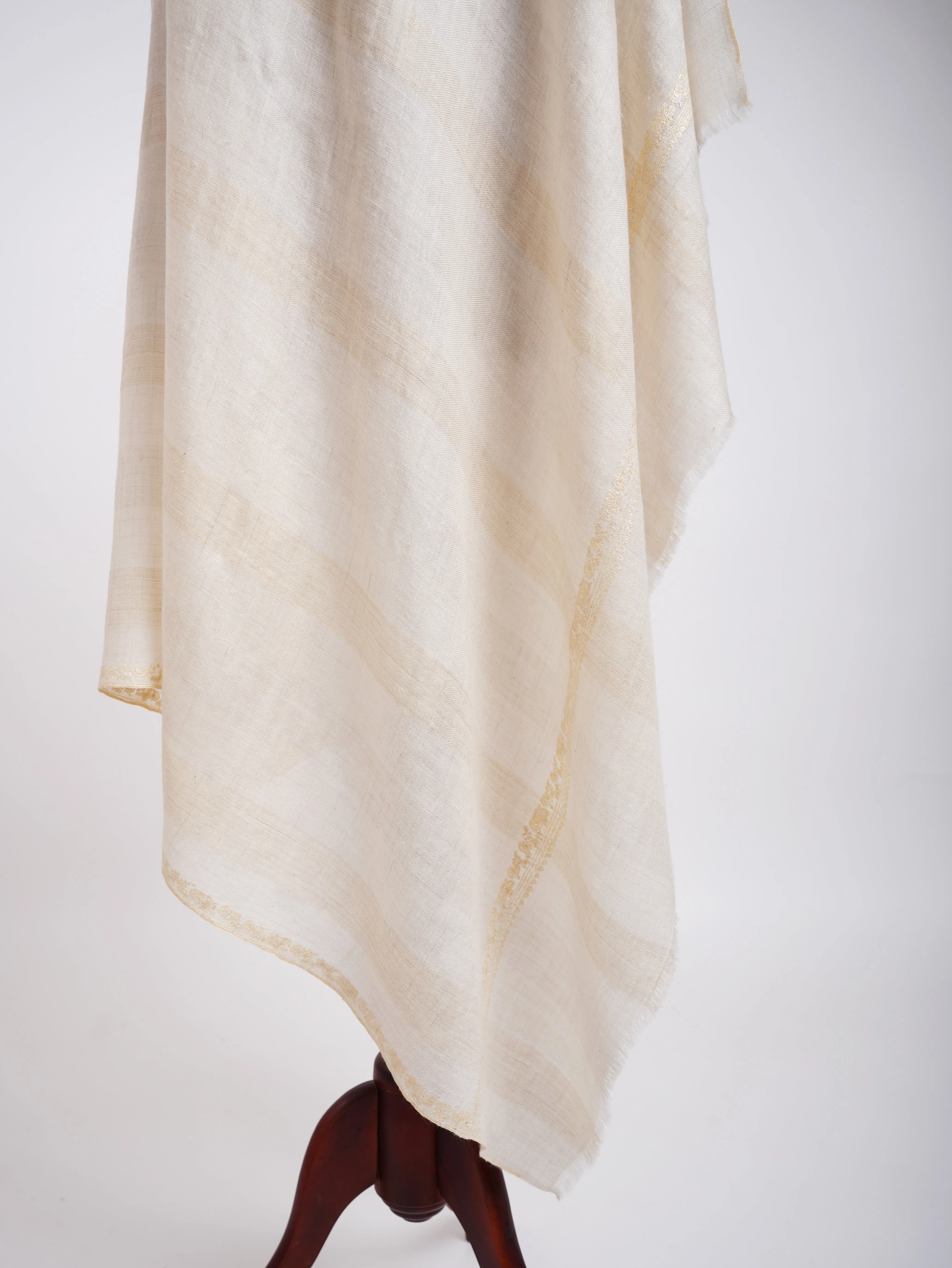 Pastel Bail Sozni Embroidery Pashmina Shawl Ivory