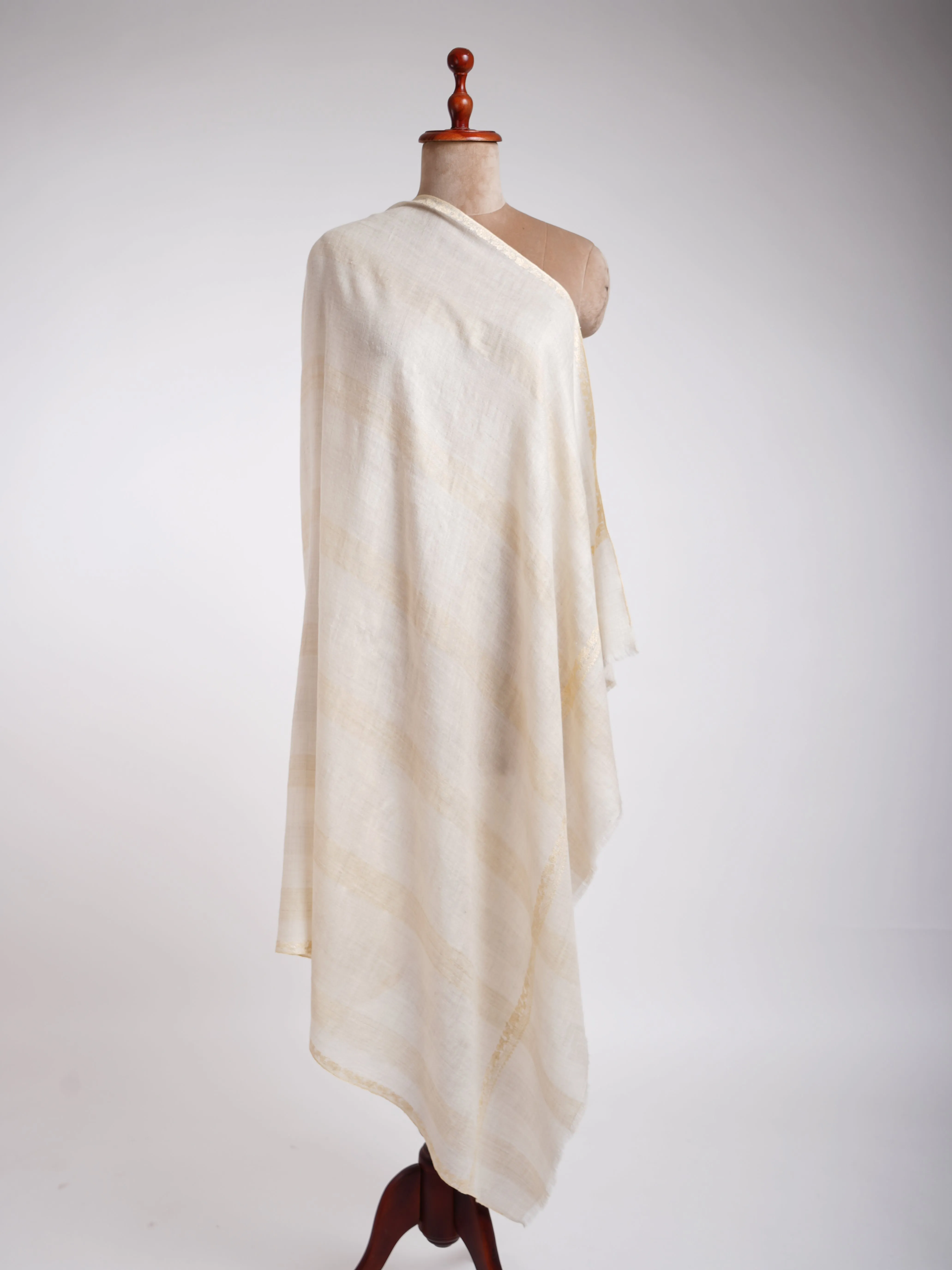 Pastel Bail Sozni Embroidery Pashmina Shawl Ivory