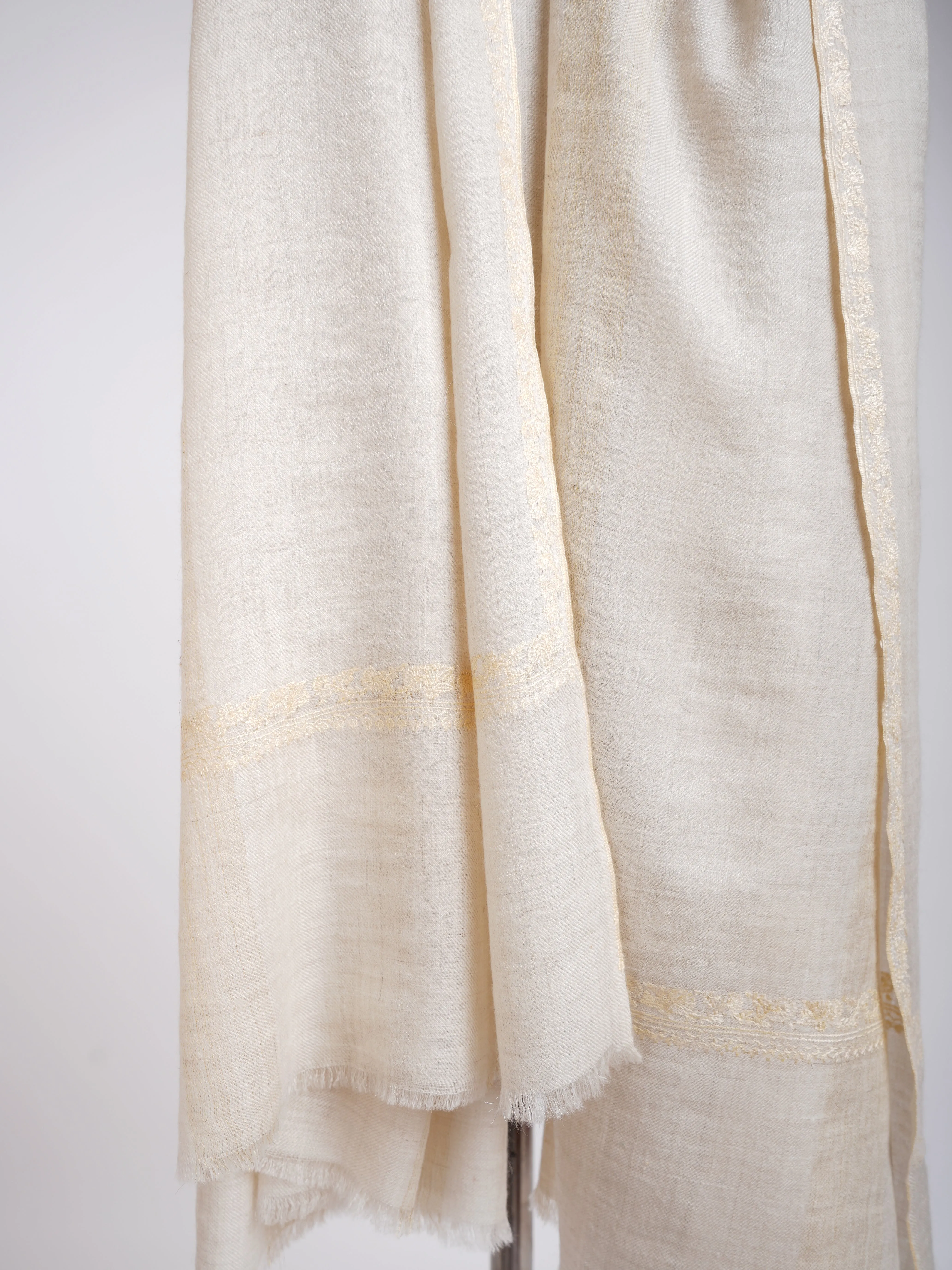 Pastel Bail Sozni Embroidery Pashmina Shawl Ivory