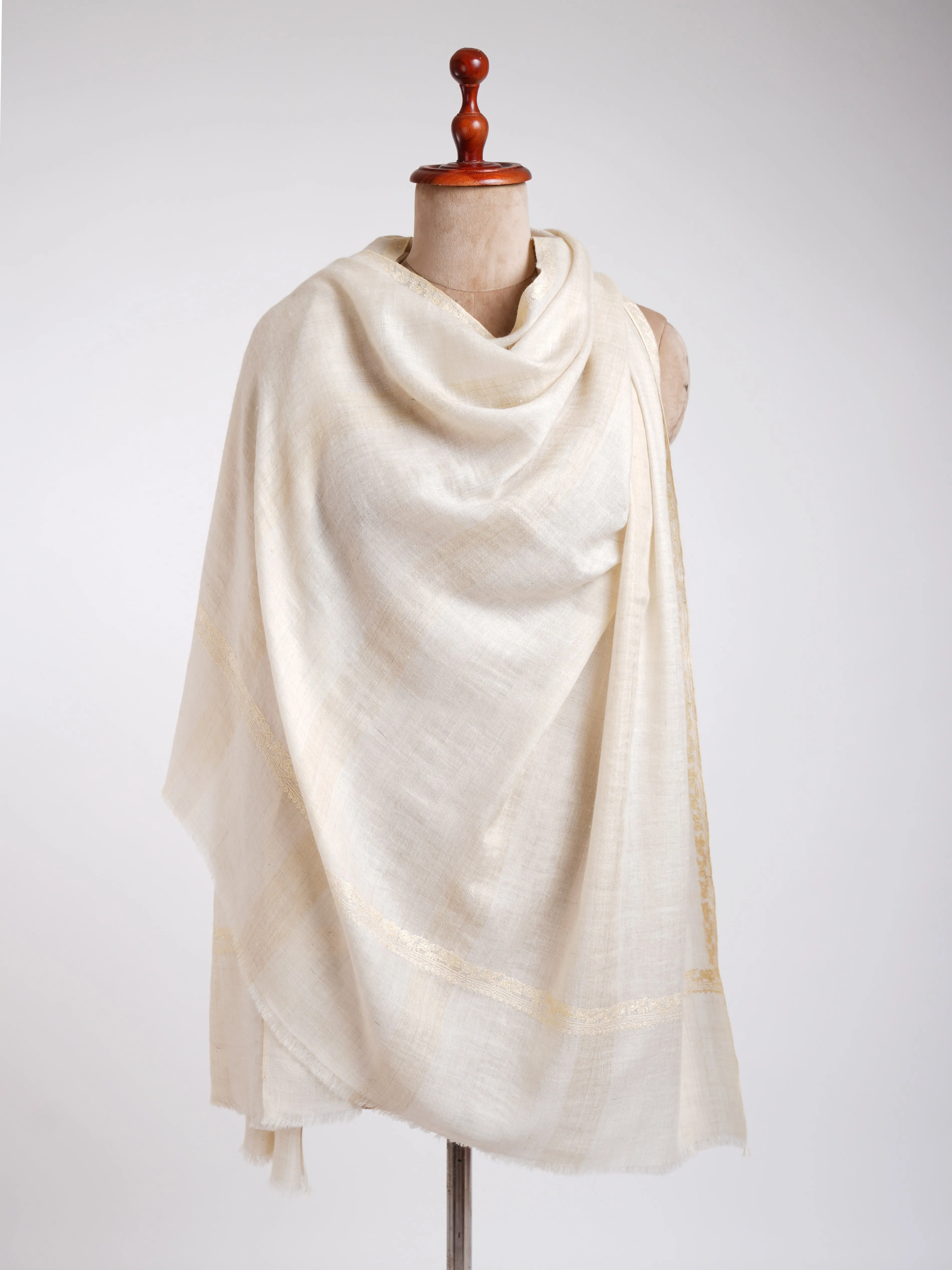 Pastel Bail Sozni Embroidery Pashmina Shawl Ivory