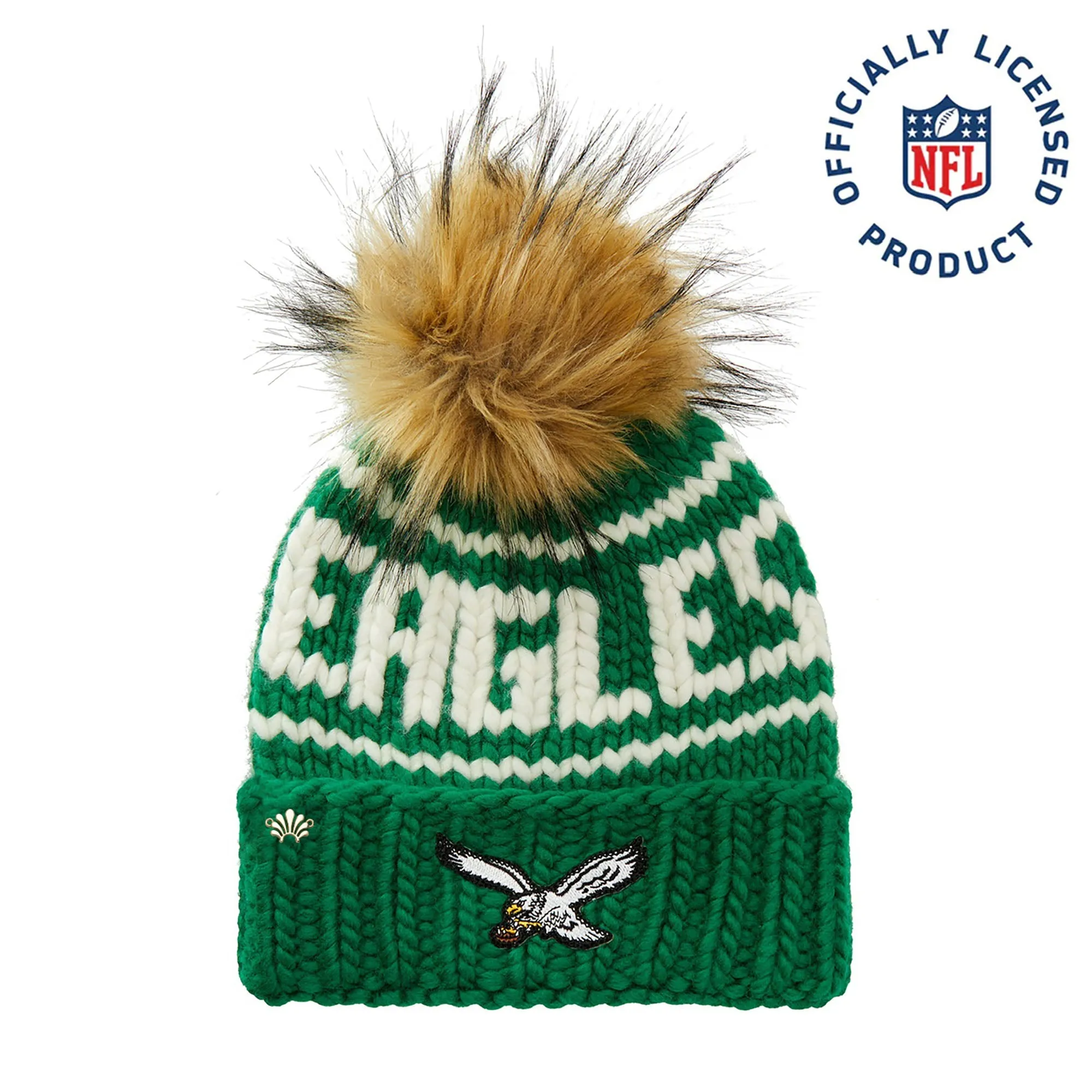 PHILADELPHIA RETRO EAGLES LELE SADOUGHI X NFL KELLY GREEN BEANIE FAUX FUR POM