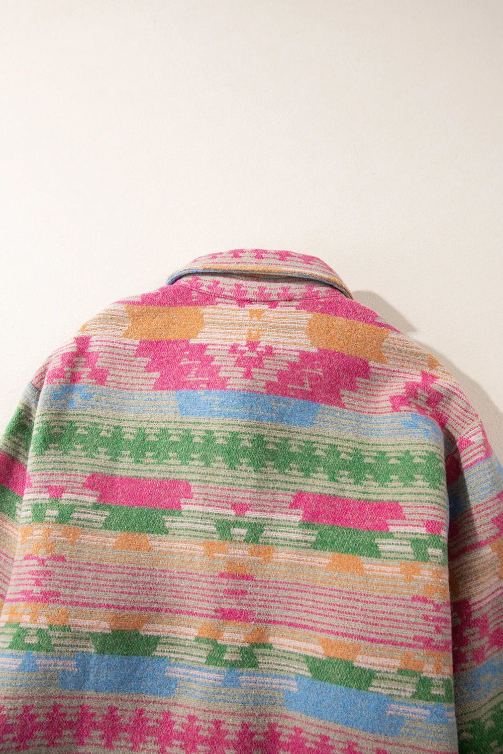 Pink Geometric Print Flap Pocket Plus Size Shacket