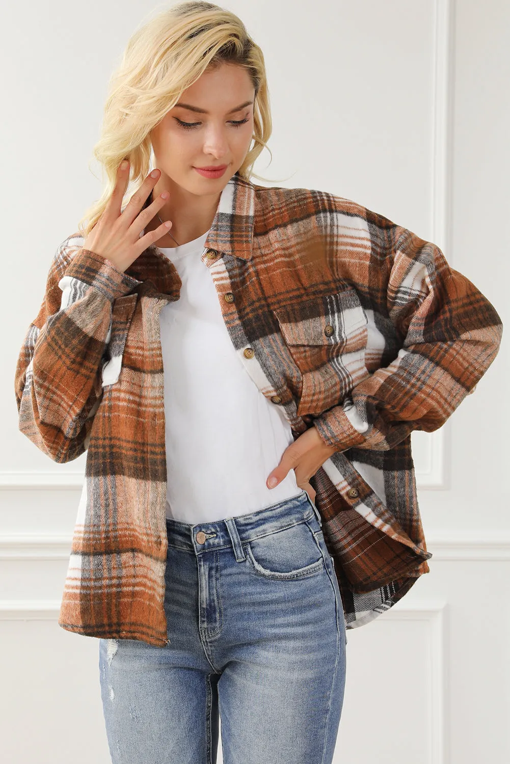 Plaid Flap Pockets Shacket