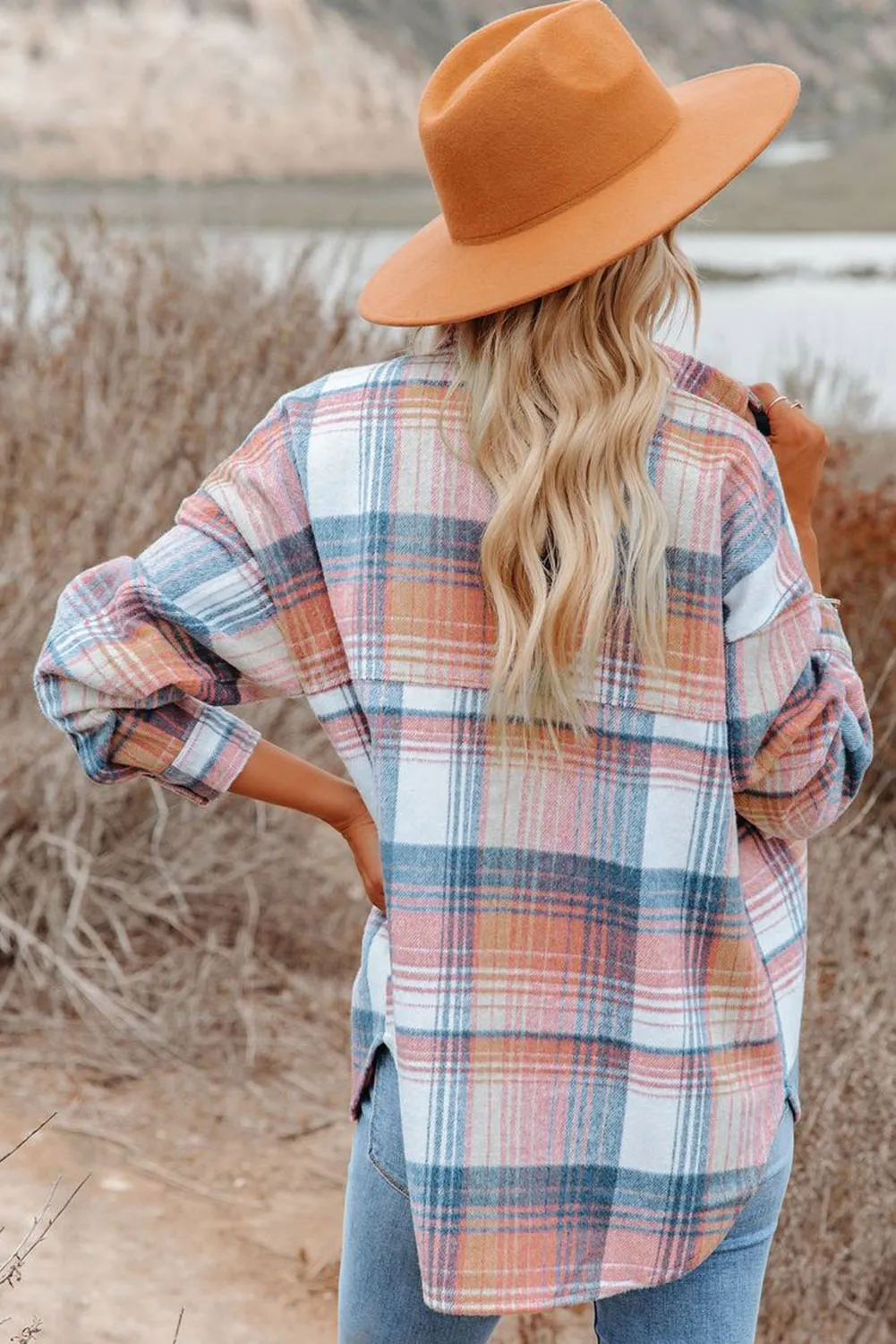 Plaid Flap Pockets Shacket