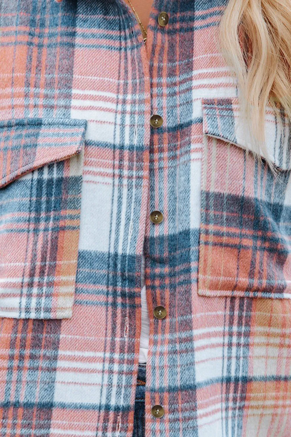 Plaid Flap Pockets Shacket