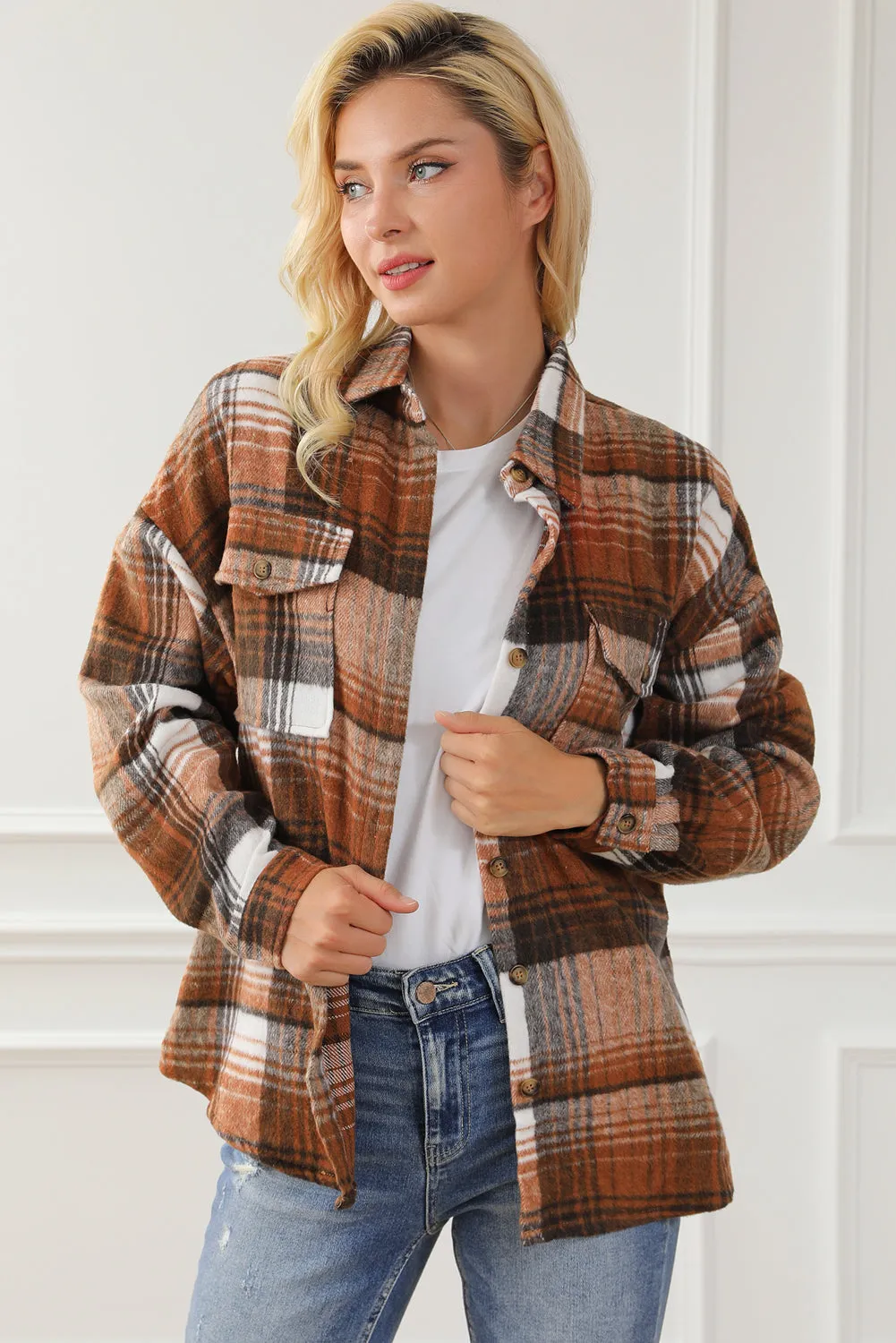 Plaid Flap Pockets Shacket