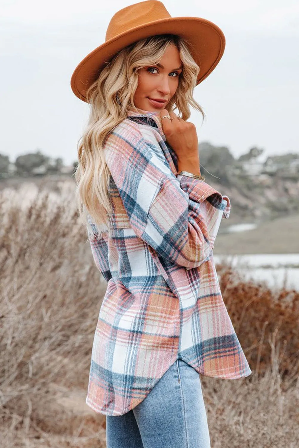 Plaid Flap Pockets Shacket