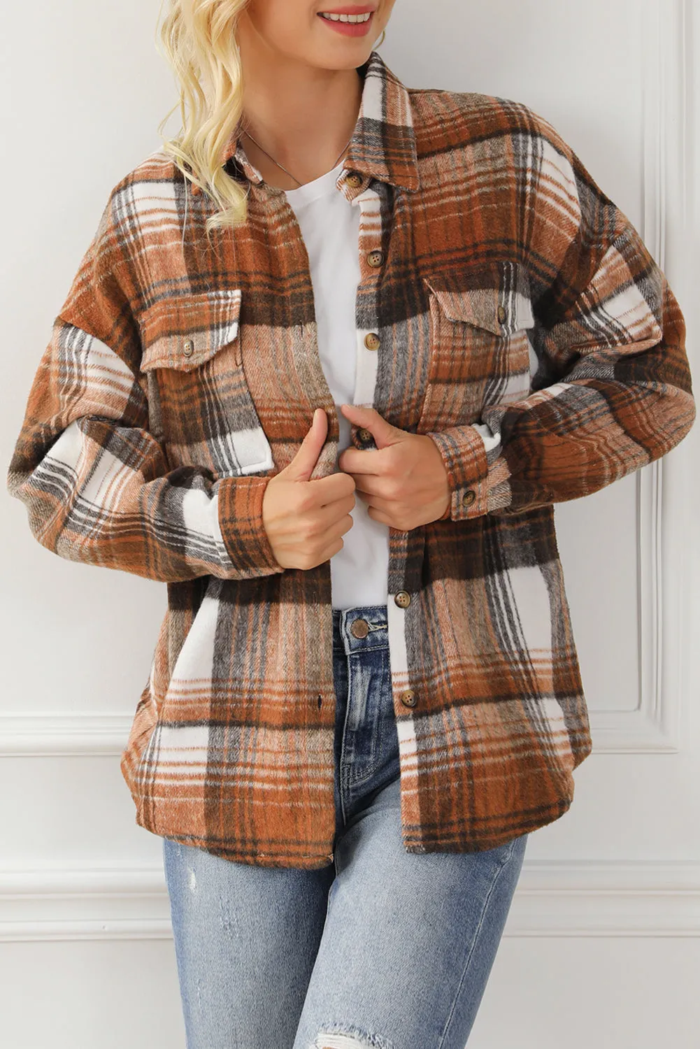 Plaid Flap Pockets Shacket