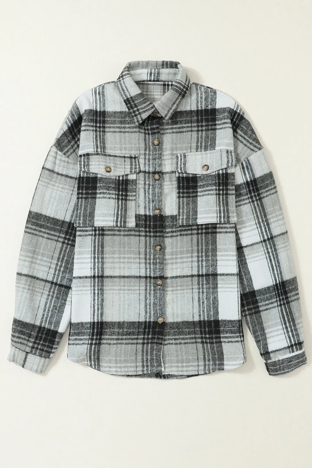 Plaid Flap Pockets Shacket