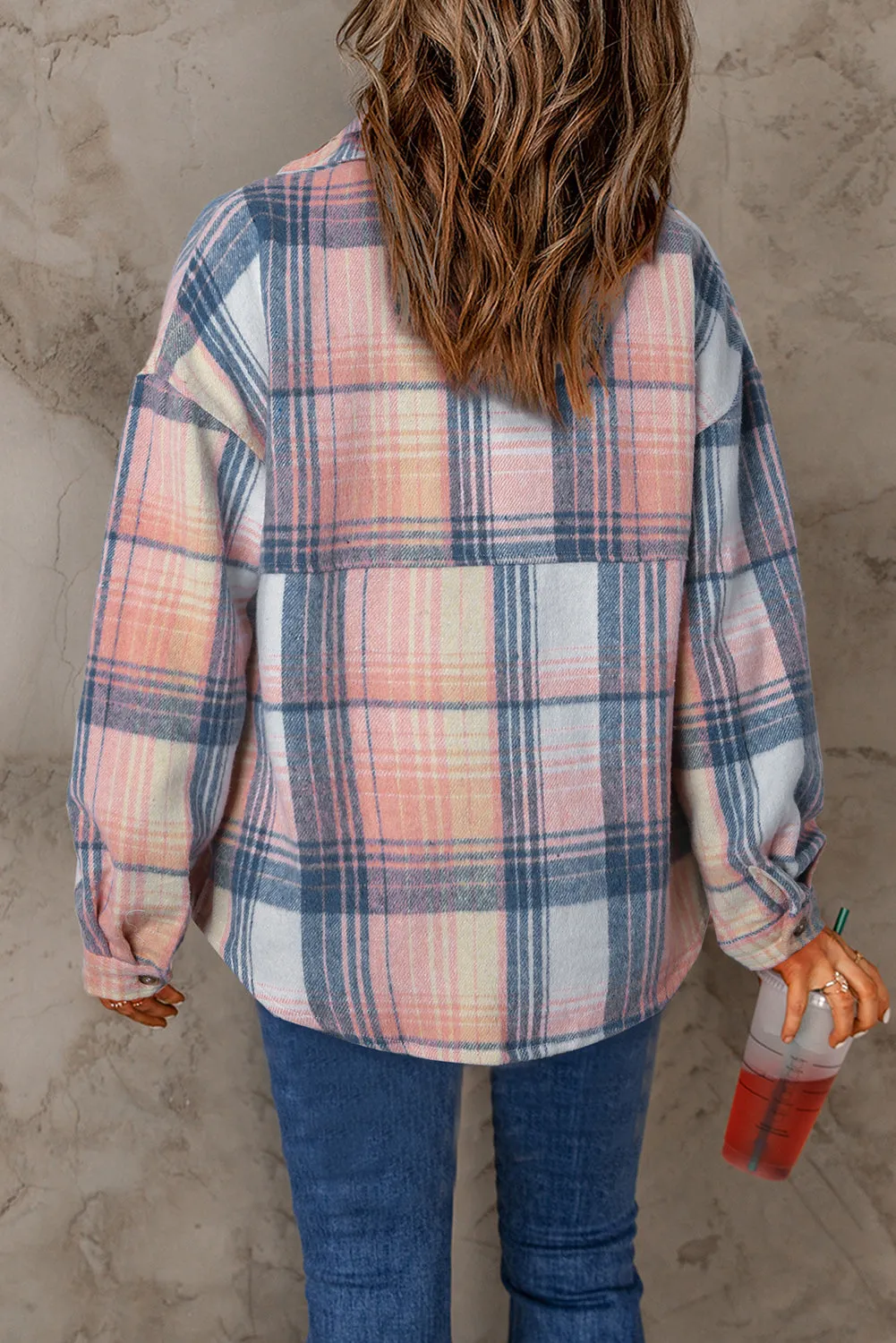 Plaid Flap Pockets Shacket