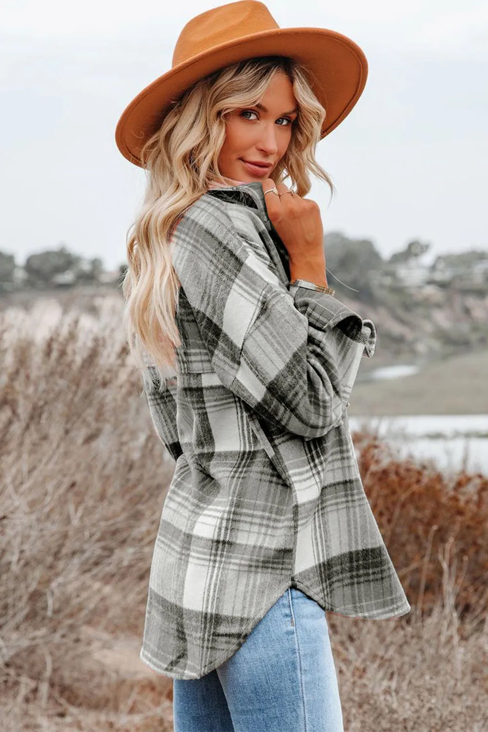 Plaid Flap Pockets Shacket