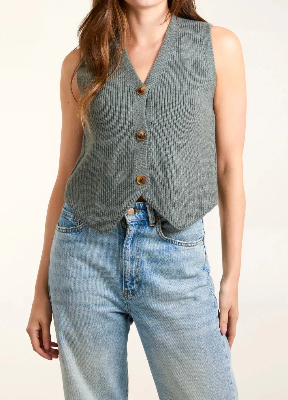 Plain Knitted Button Cropped Waistcoat (4 Colours)