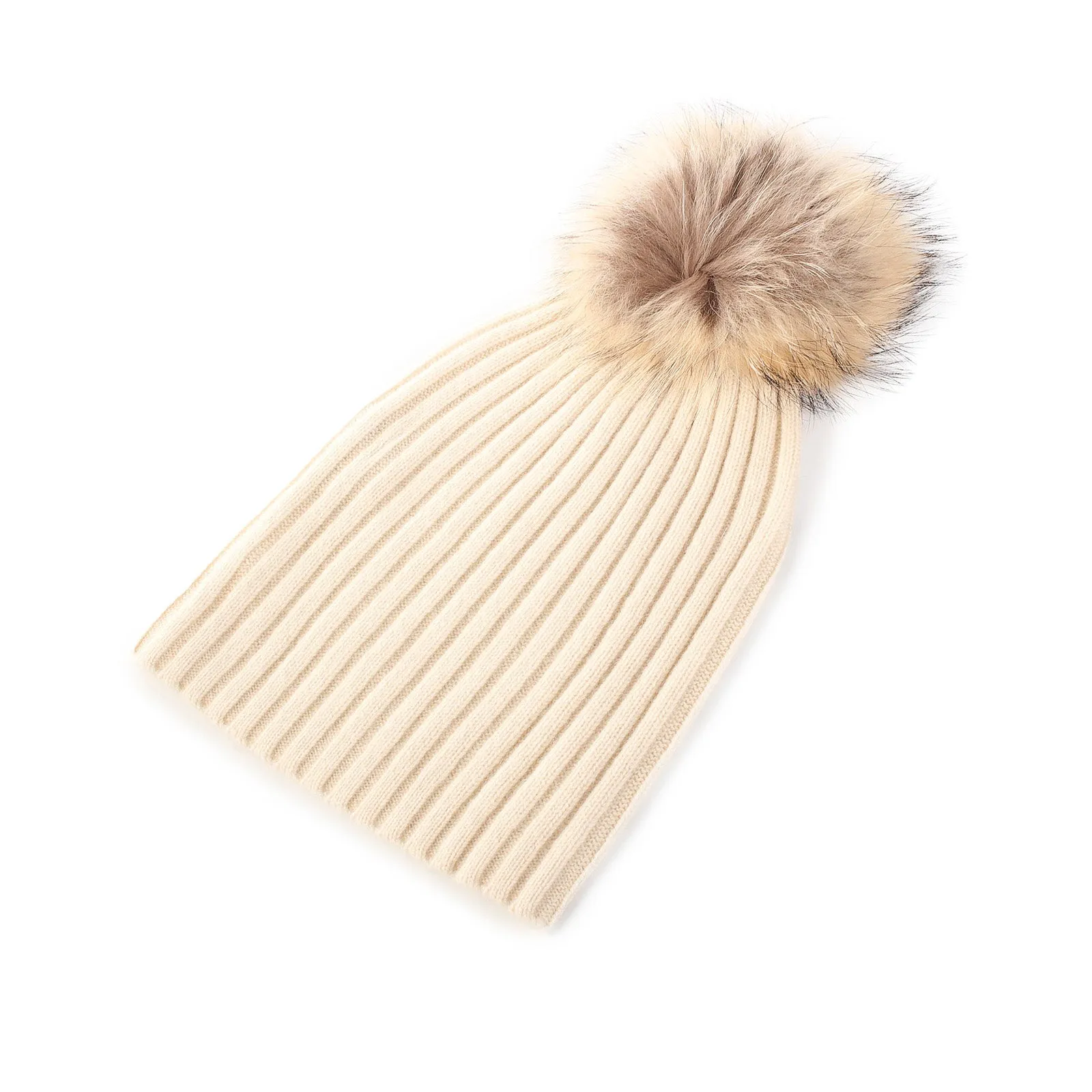 Rib Cashmere Pom Pom Hat Optical White