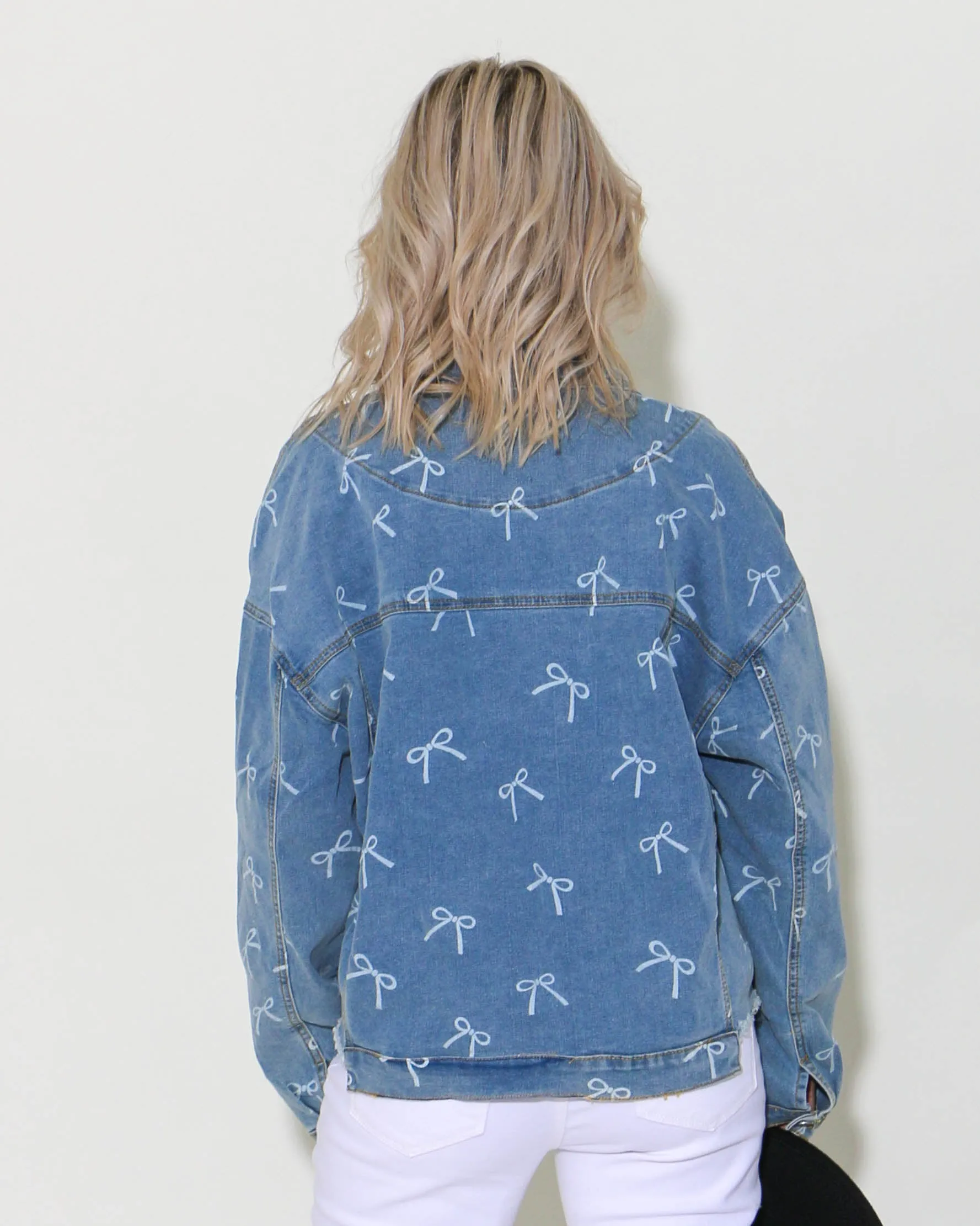 Ribbon Print Denim Jacket