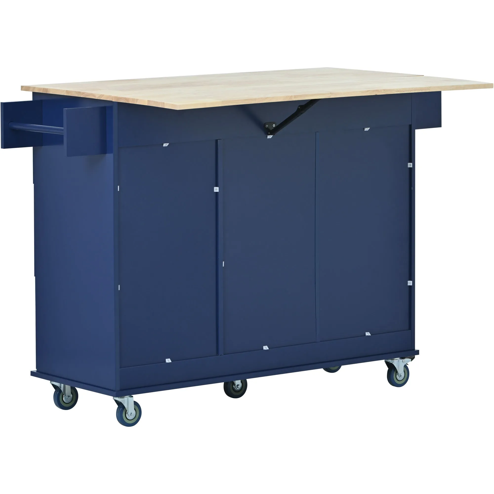 Rolling Mobile Kitchen Island with Drop Leaf - Solid Wood Top, Locking Wheels & Storage Cabinet 52.7 Inch Width(Dark blue)