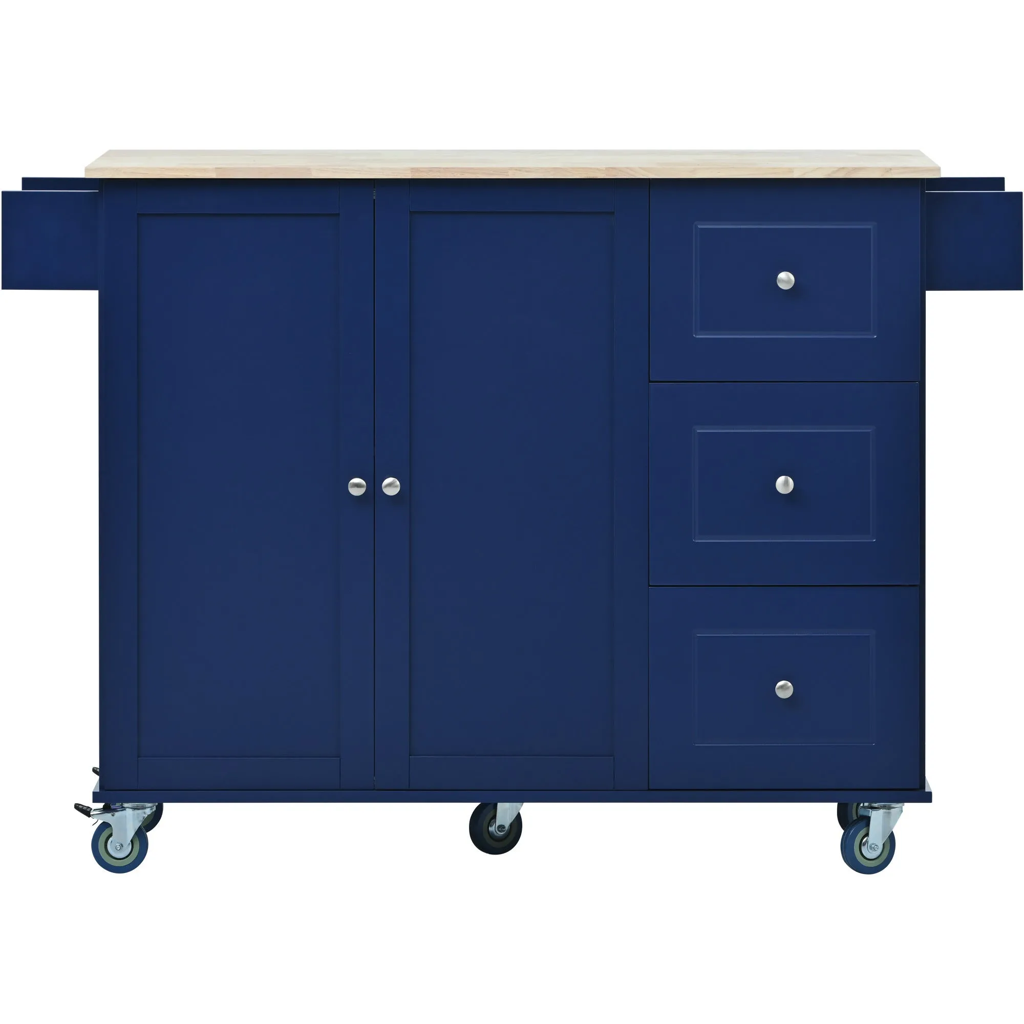 Rolling Mobile Kitchen Island with Drop Leaf - Solid Wood Top, Locking Wheels & Storage Cabinet 52.7 Inch Width(Dark blue)