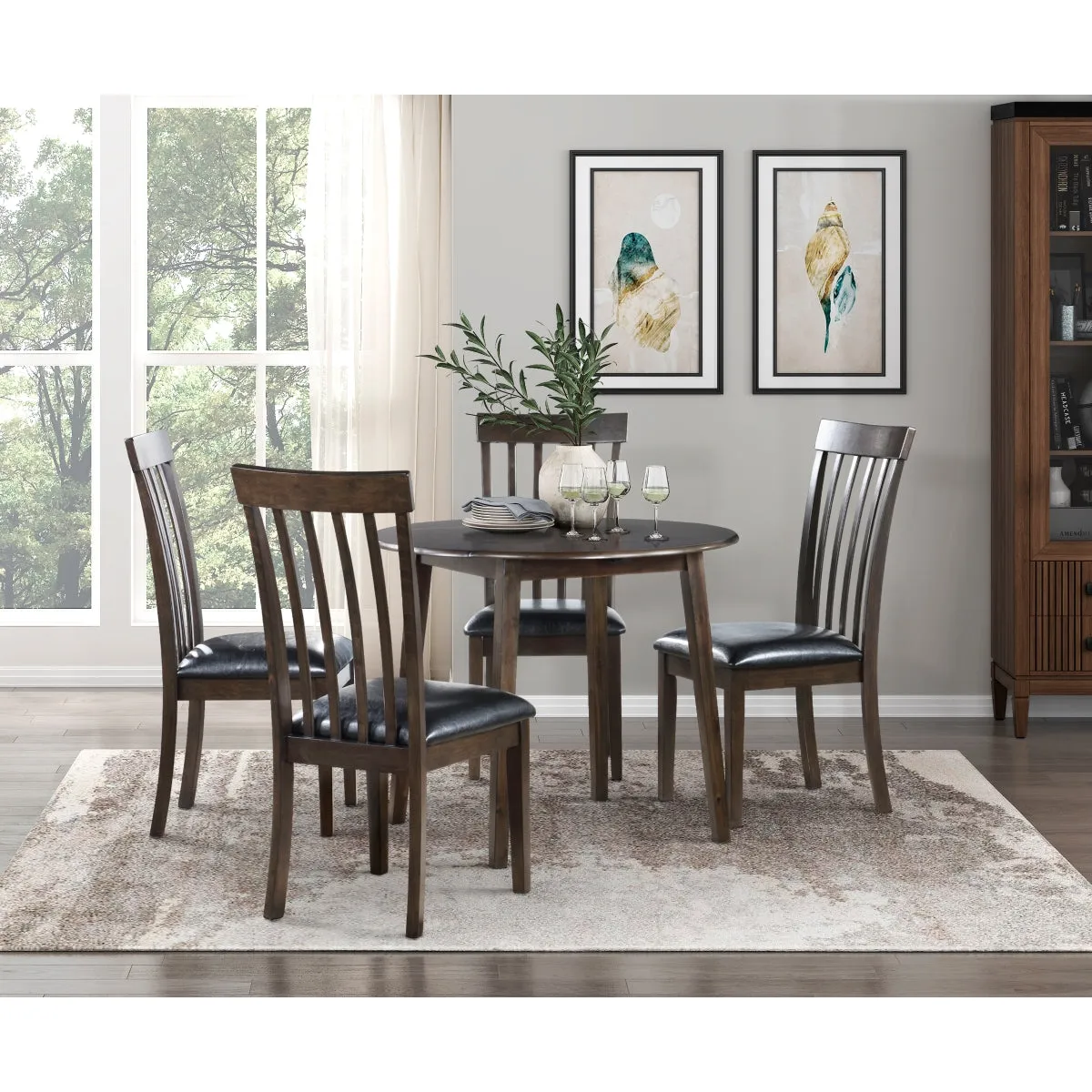 Rutland Casual Dining Chair with Faux Leather Seat and Wood Frame - Set of 2