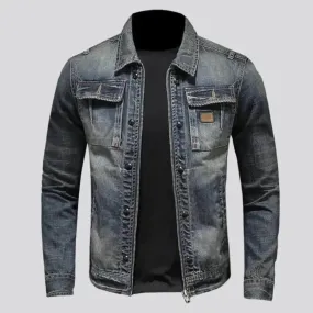 Sanded dark-wash jean jacket for men