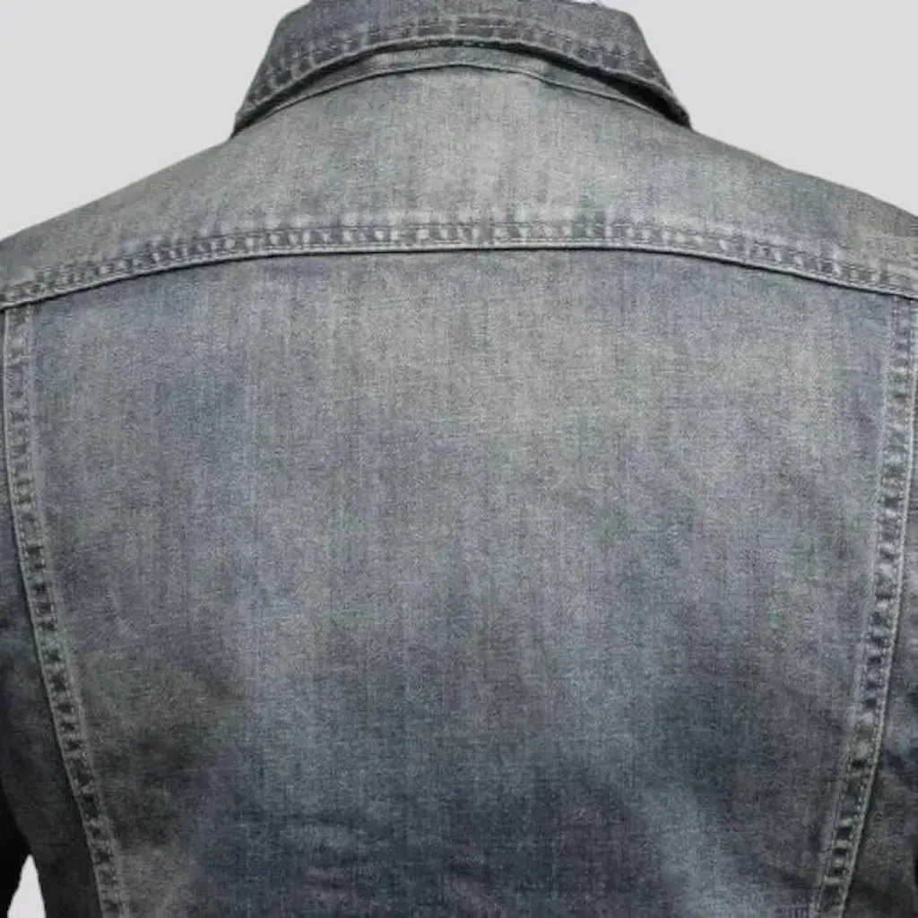 Sanded dark-wash jean jacket for men