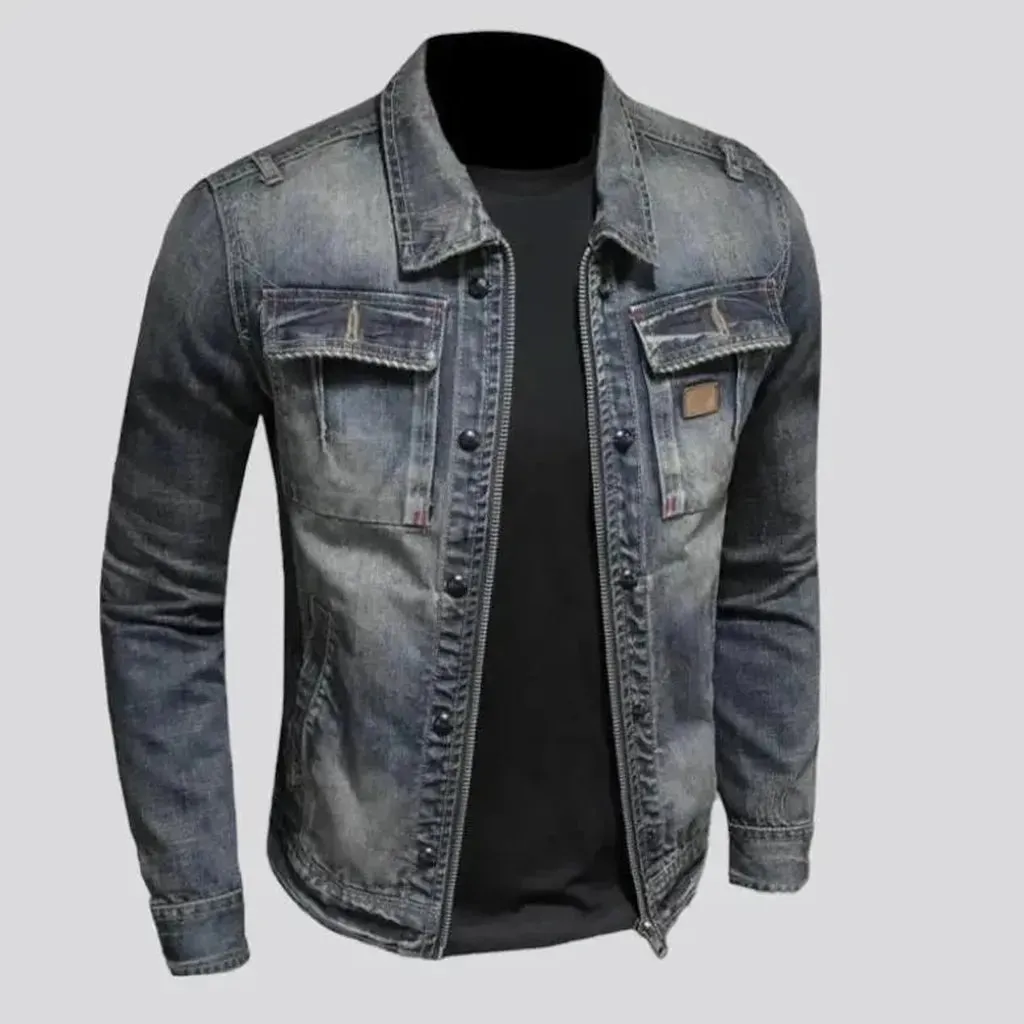 Sanded dark-wash jean jacket for men