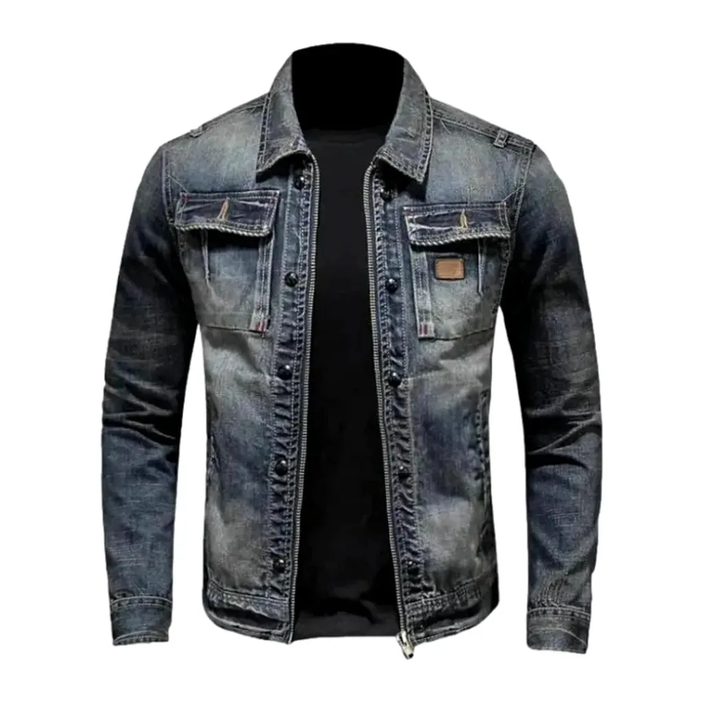 Sanded dark-wash jean jacket for men