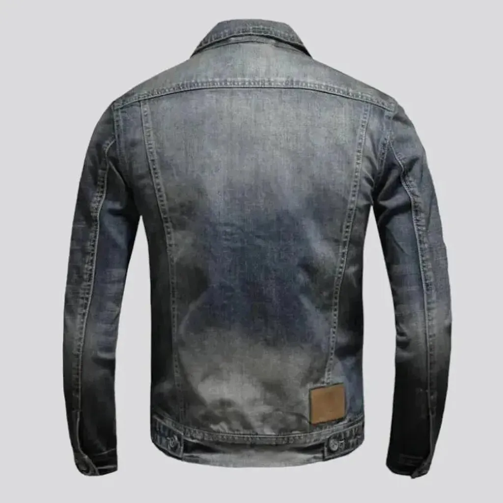 Sanded dark-wash jean jacket for men