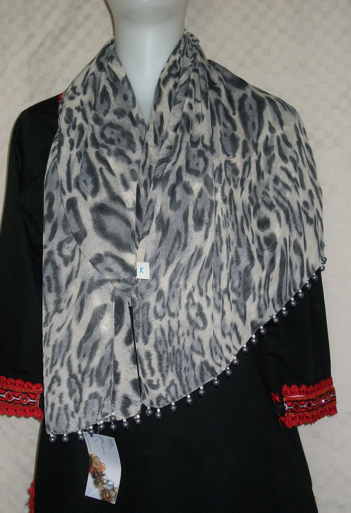 Scarf 2435 Gray White Dupatta Chunni Shawl Shieno