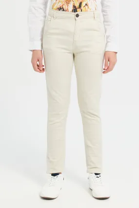 Senior Boys Beige Basic Casual Trousers