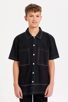 Senior Boys Black Oversize Casual Shirt