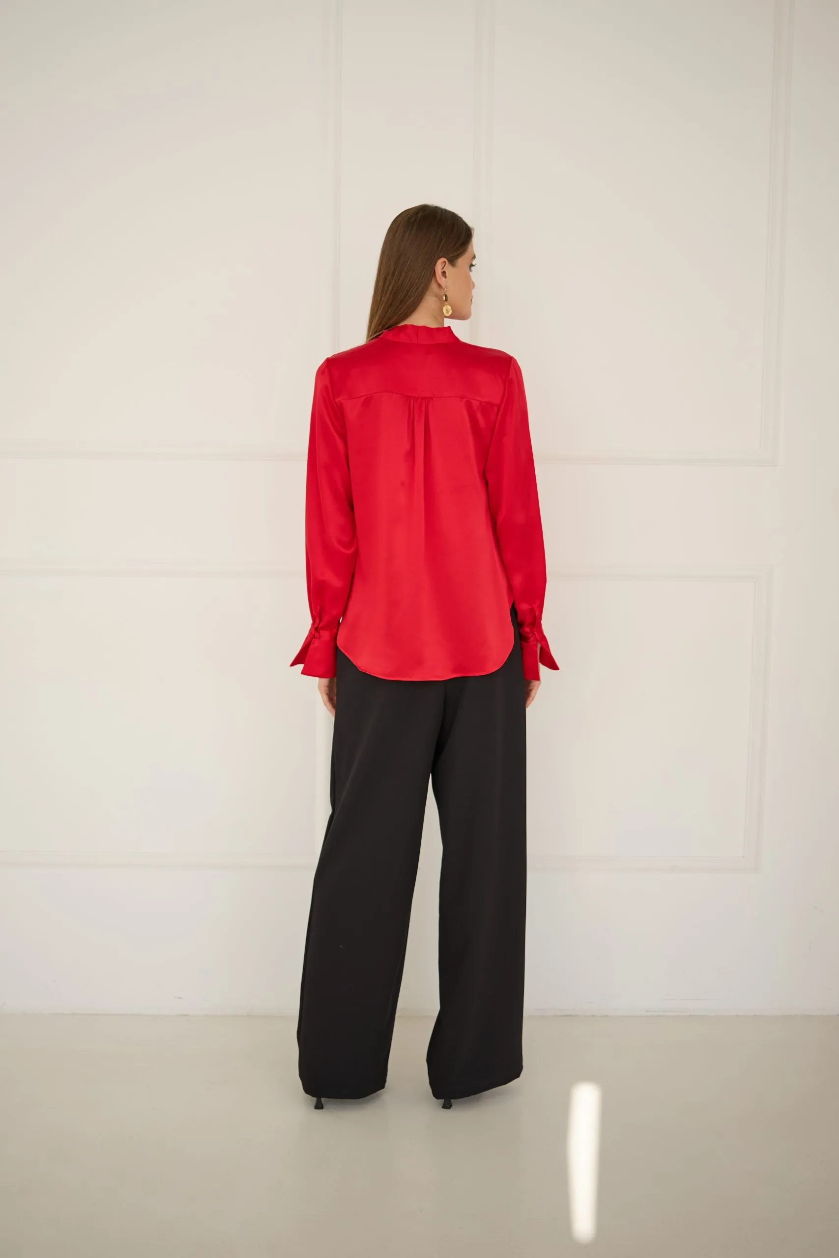 Silk Blouse With a Sash Red