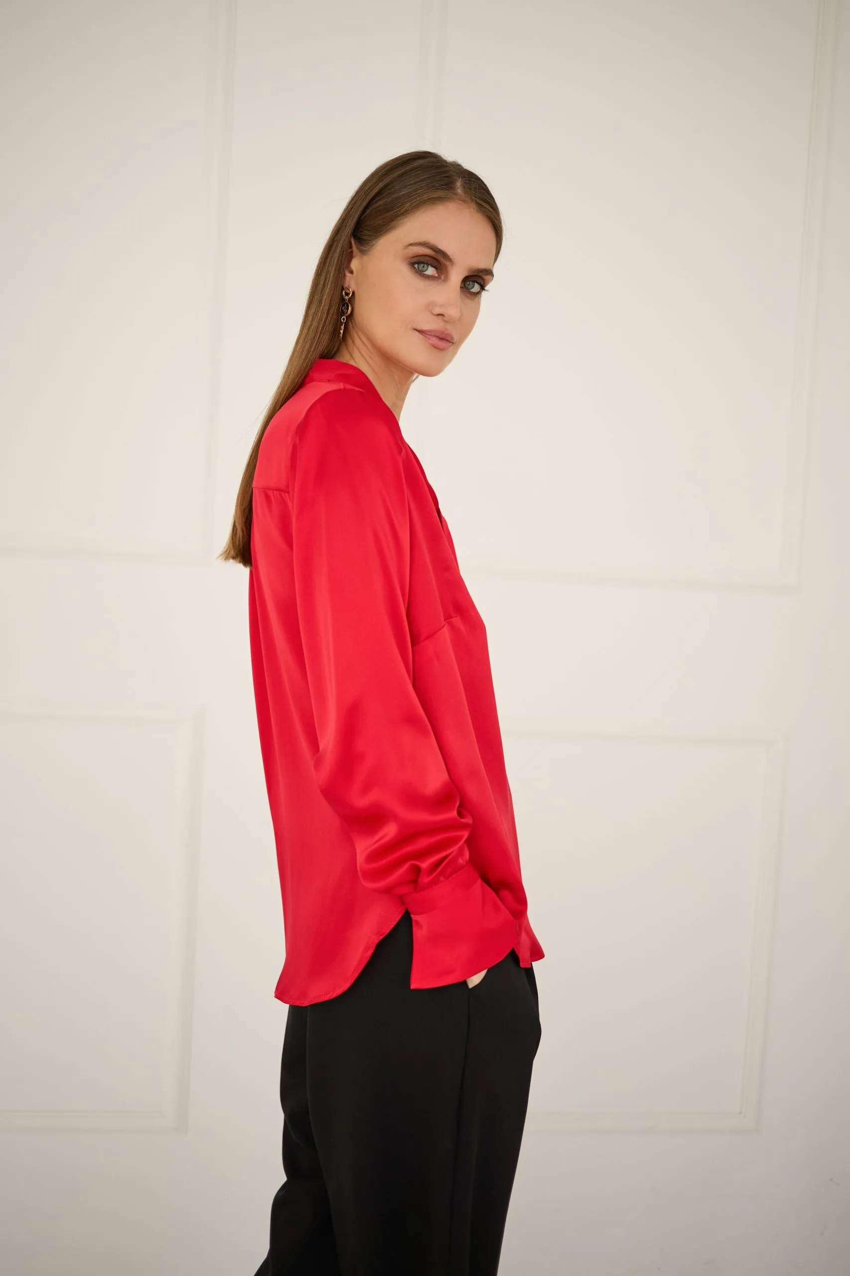 Silk Blouse With a Sash Red