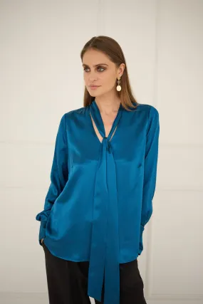 Silk Blouse With a Sash Sapphire