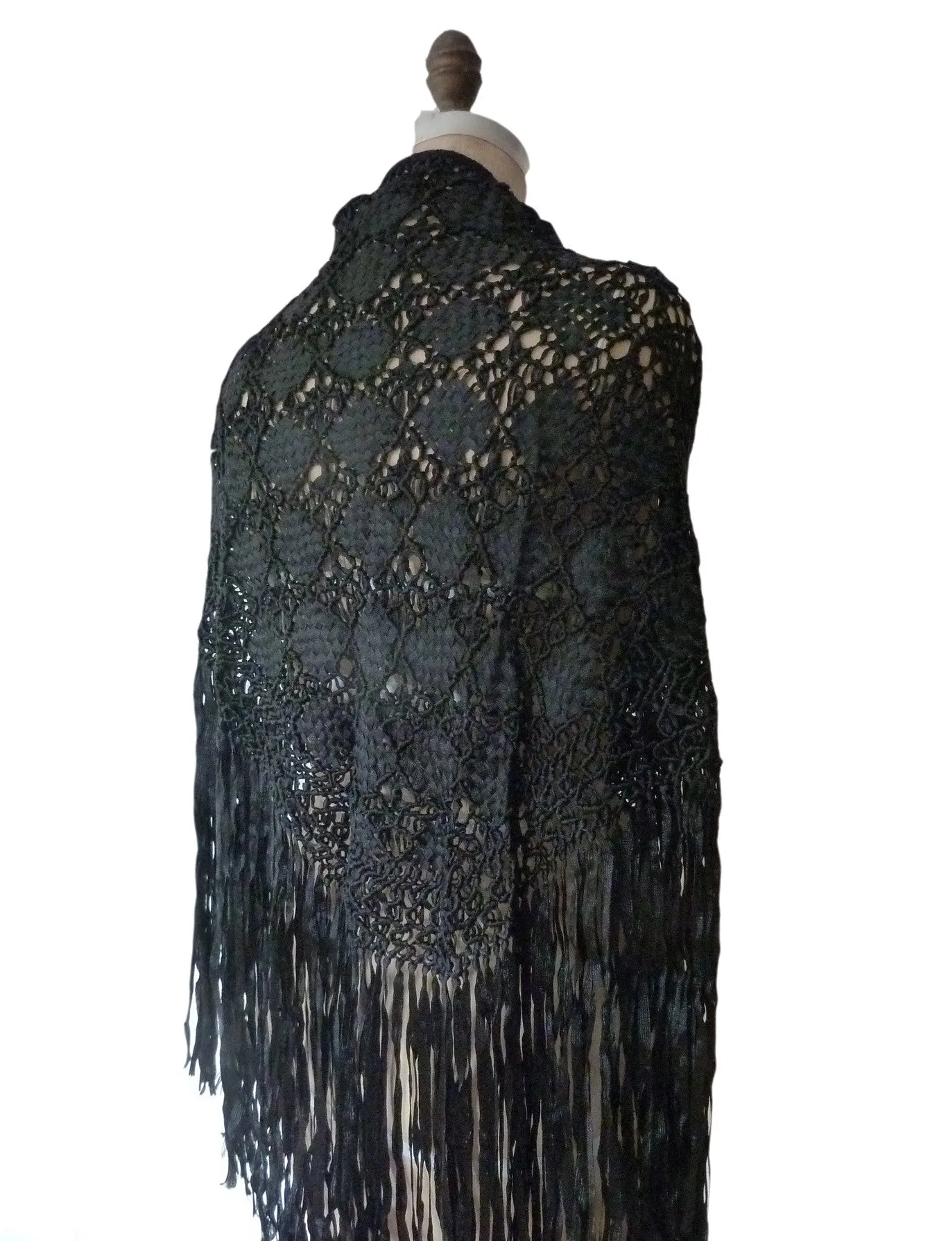 SILK MACRAME TRIANGLE SHAWL CHOCOLATE