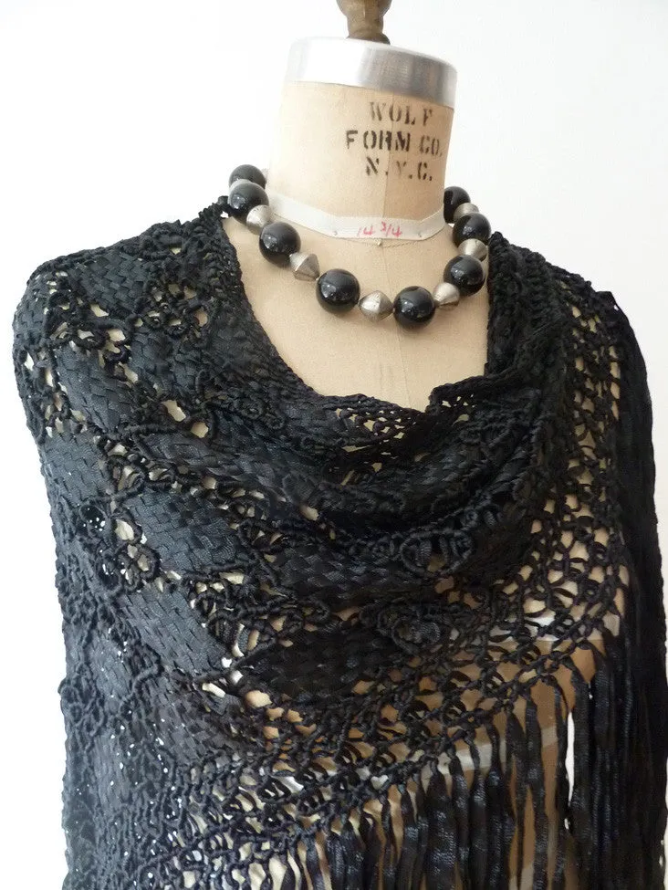 SILK MACRAME TRIANGLE SHAWL CHOCOLATE